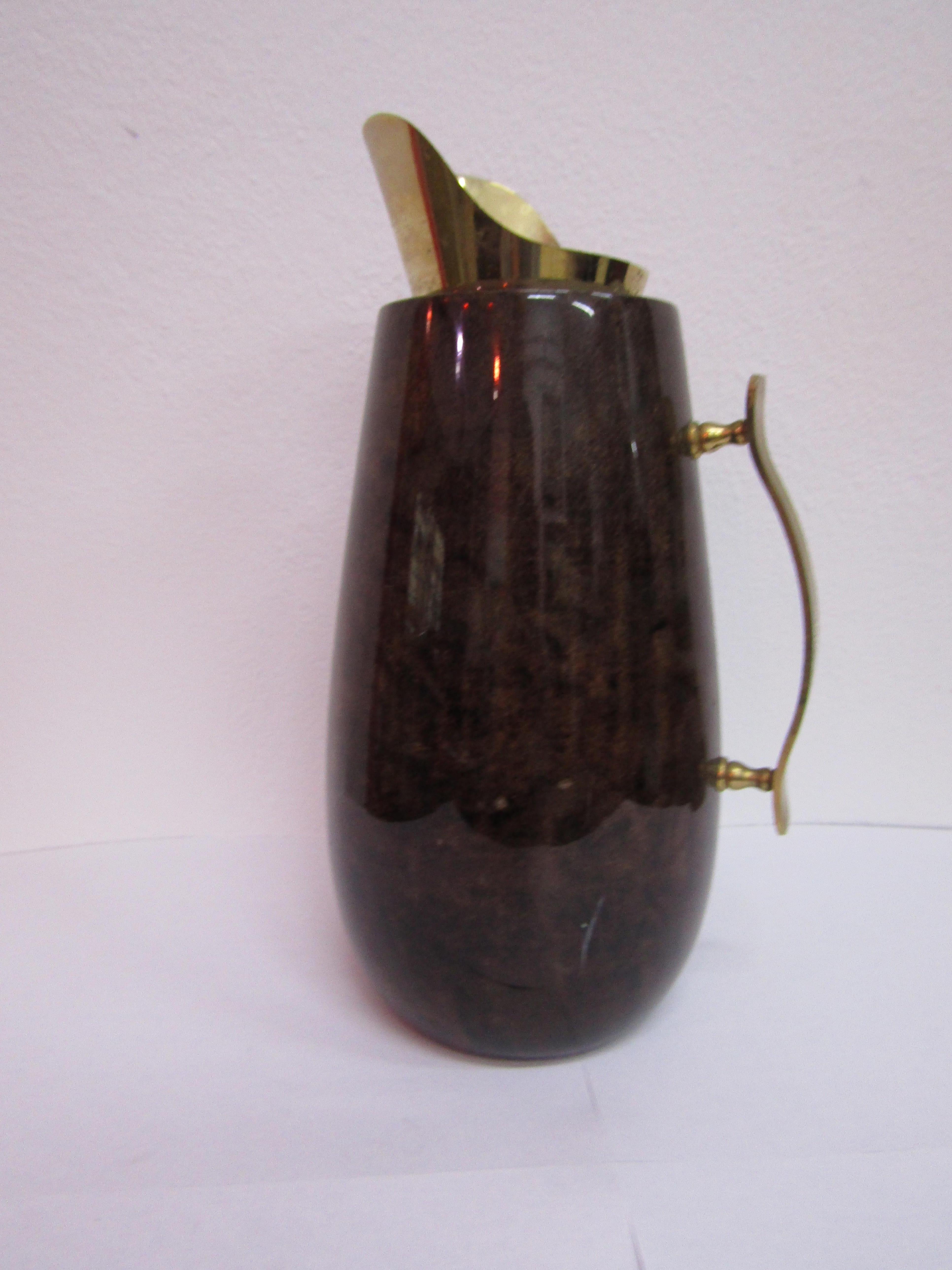 Italian Parchment wood carafe with brass  created in Italy by Aldo Tura midcentury For Sale