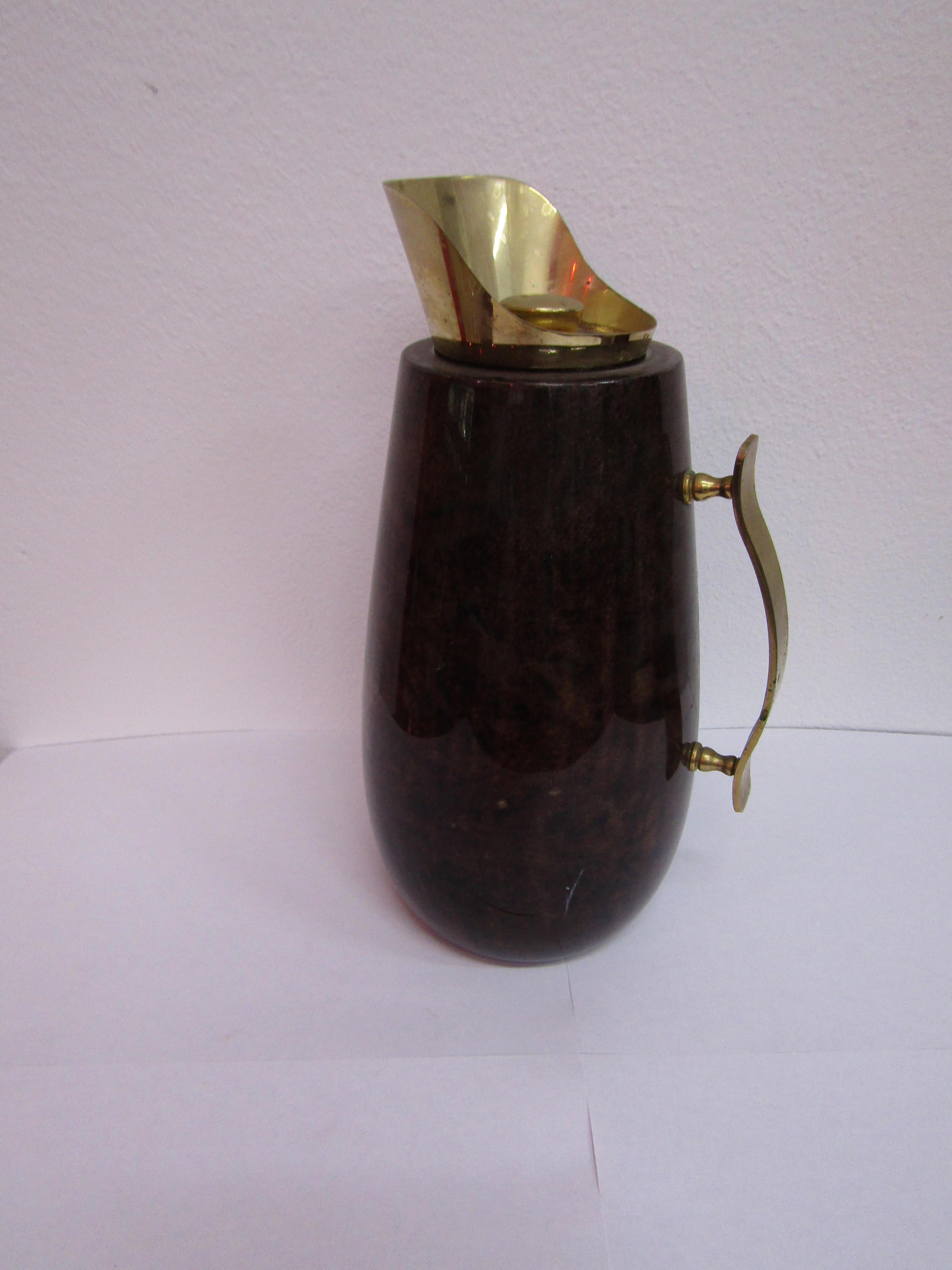 Hand-Crafted Parchment wood carafe with brass  created in Italy by Aldo Tura midcentury For Sale