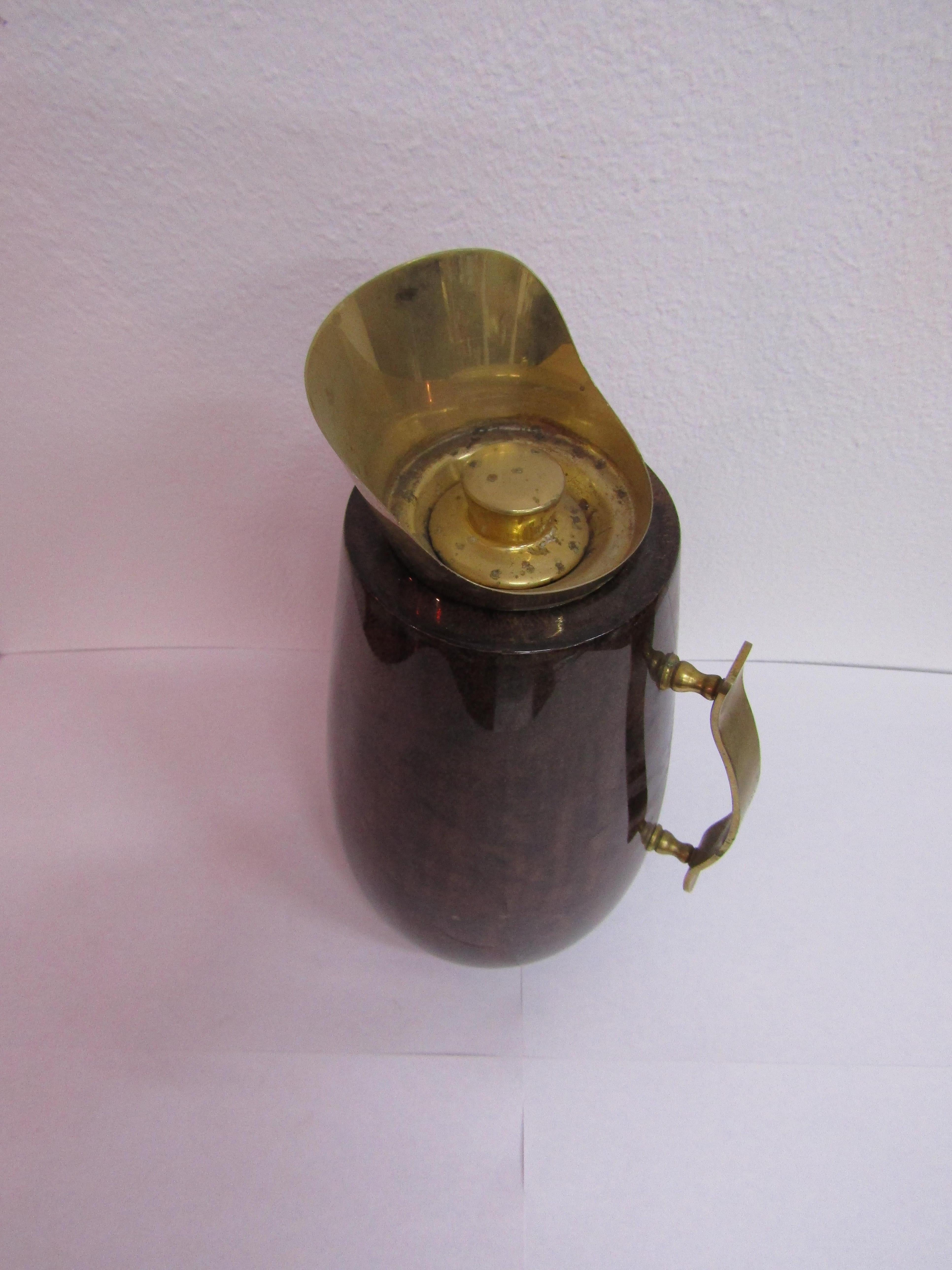 Parchment wood carafe with brass  created in Italy by Aldo Tura midcentury In Good Condition For Sale In Palermo, Italia