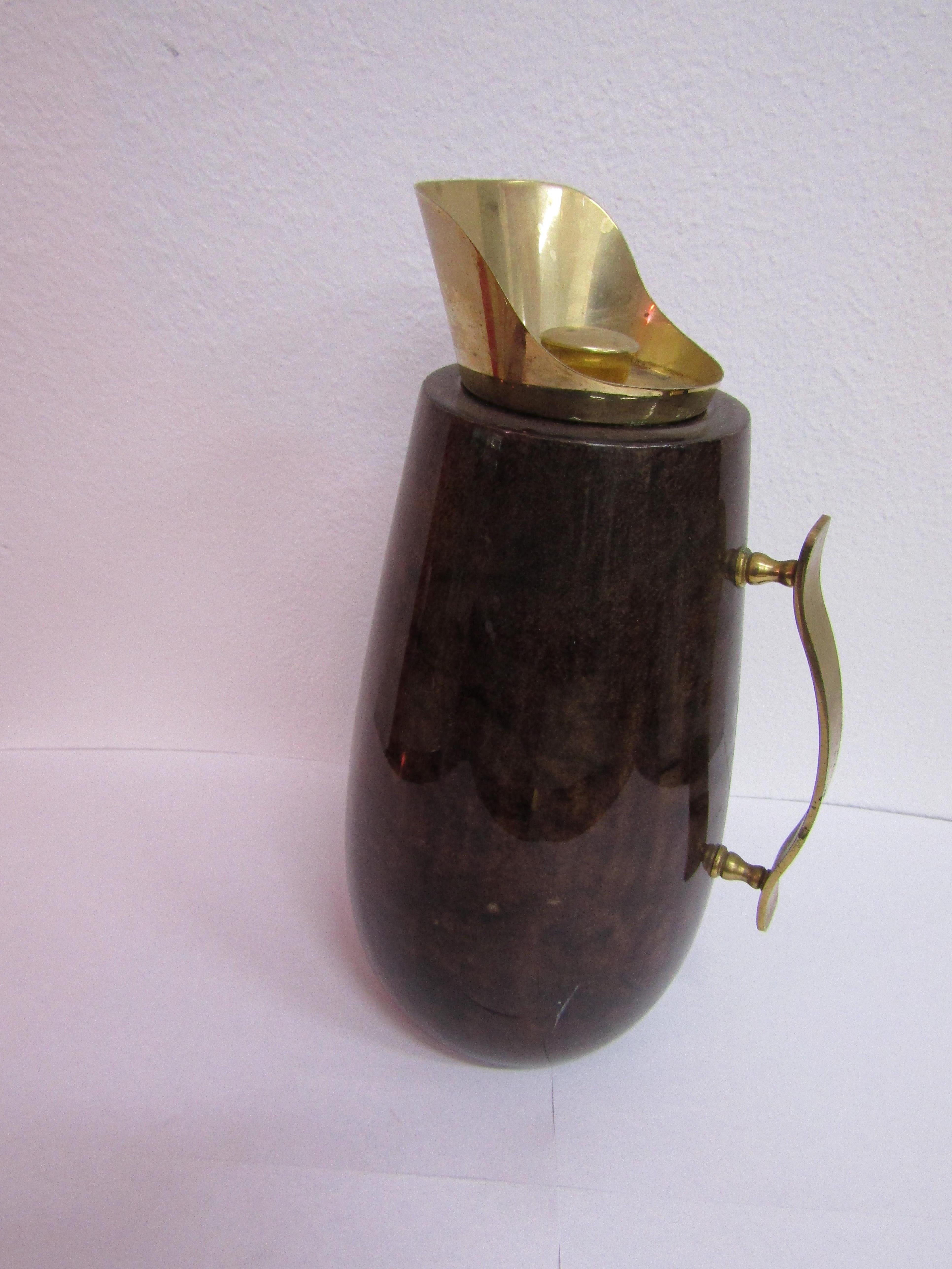 Mid-20th Century Parchment wood carafe with brass  created in Italy by Aldo Tura midcentury For Sale