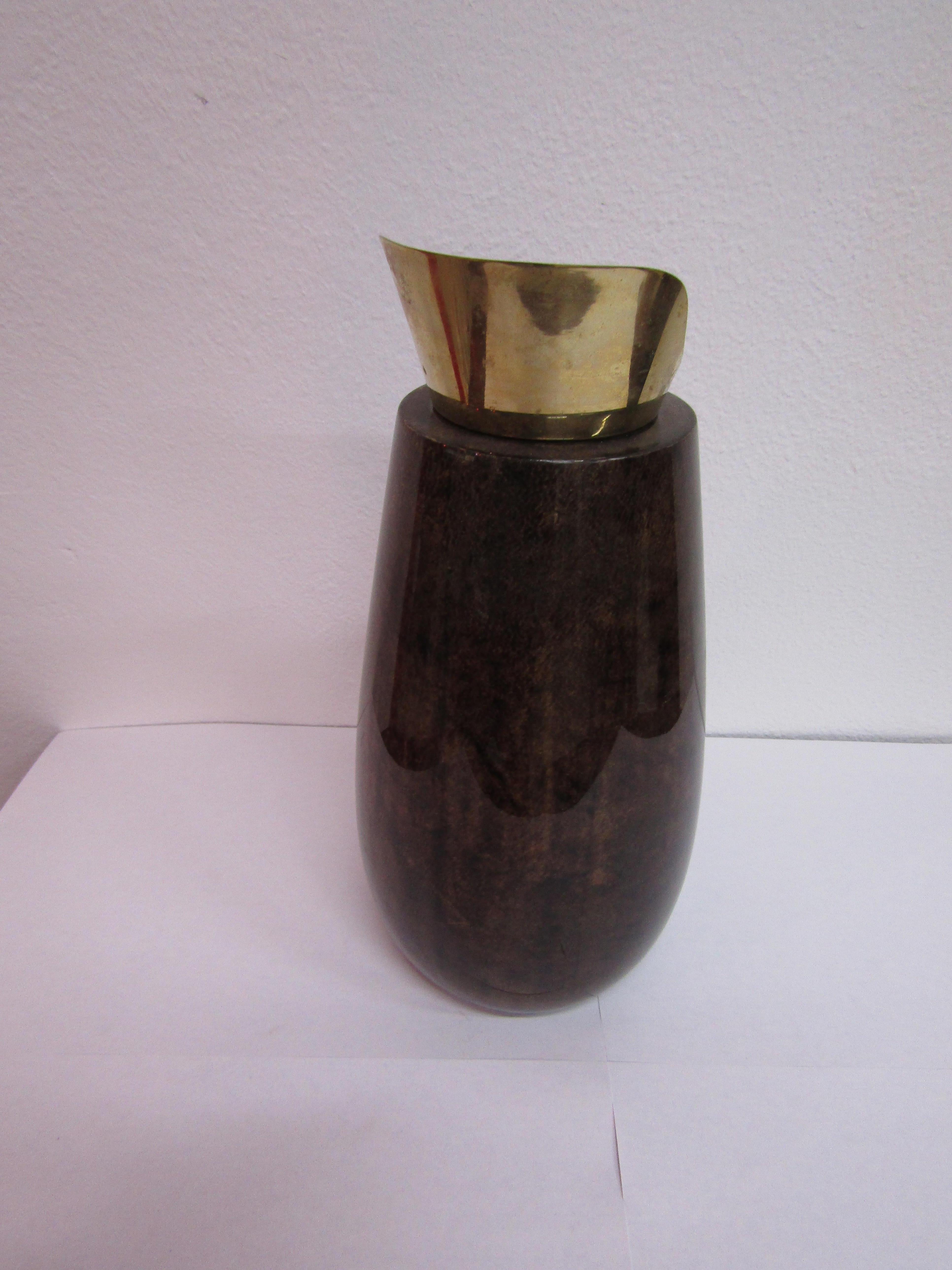 Brass Parchment wood carafe with brass  created in Italy by Aldo Tura midcentury For Sale