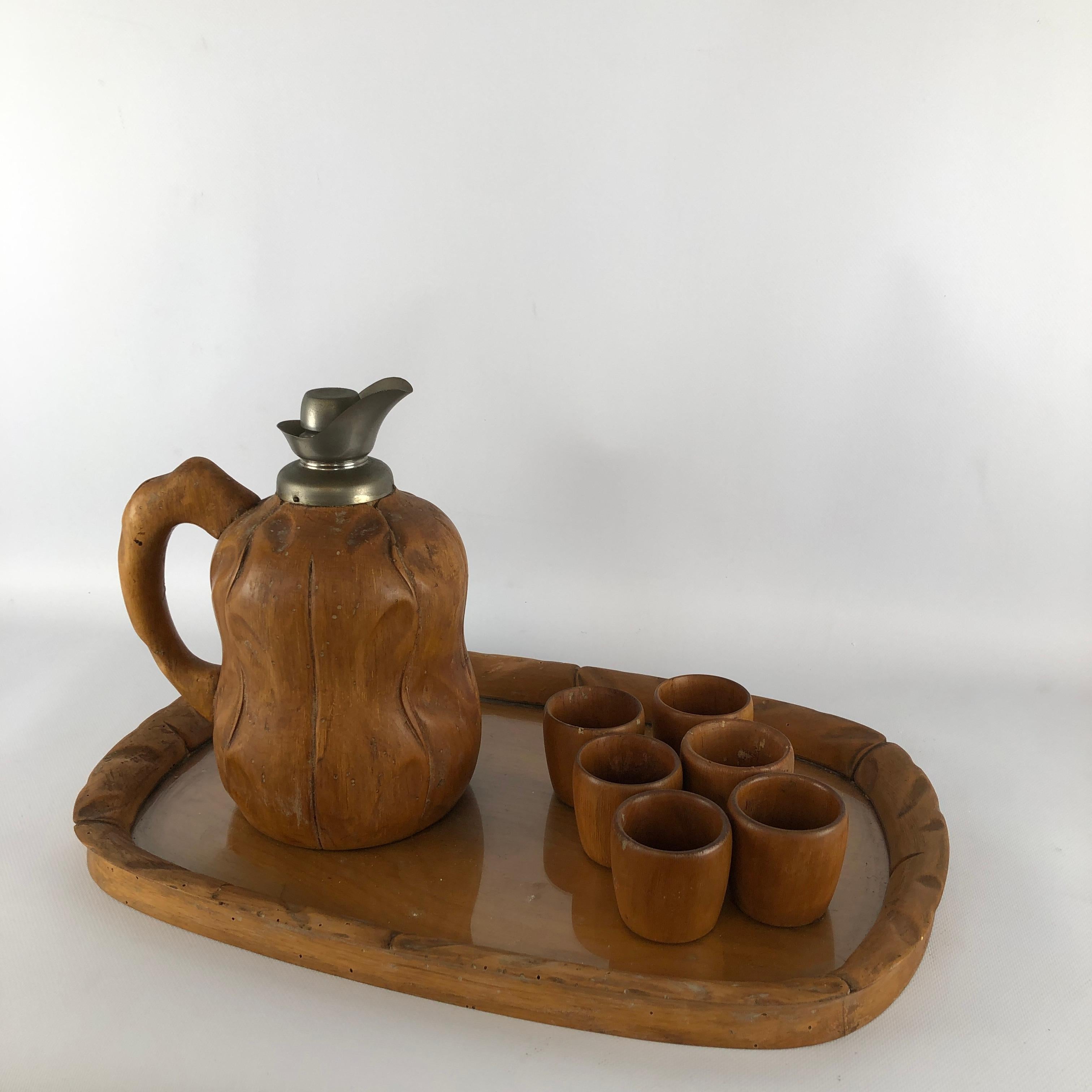 Aldo Tura Carafe, Tray and Glasses Set for Macabo, 50s In Good Condition For Sale In Catania, CT