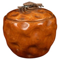 Aldo Tura Carved Pear Wood Lidded Box with Bronze Crab, 1940