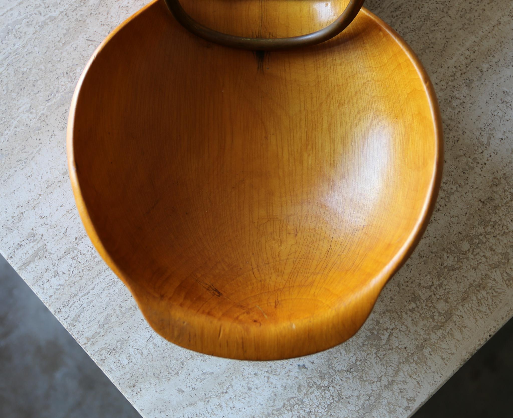 Aldo Tura Carved Walnut Wood & Brass Bowl for Macabo, Italy, c.1970 For Sale 2