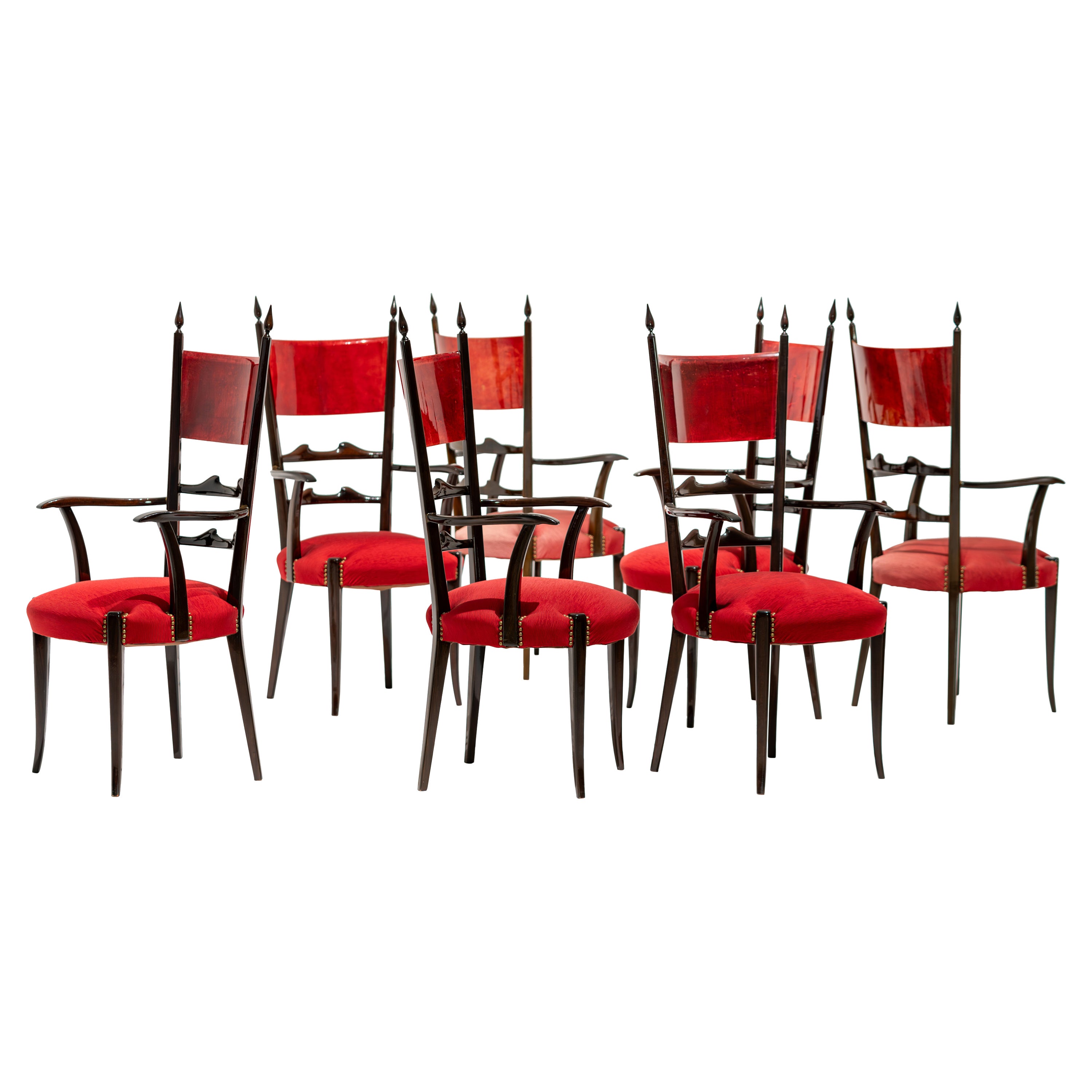 Set aus 8 modernen Esszimmerstühlen mit hoher Rückenlehne von Aldo Tura aus der Mitte des Jahrhunderts, 1962, Italien