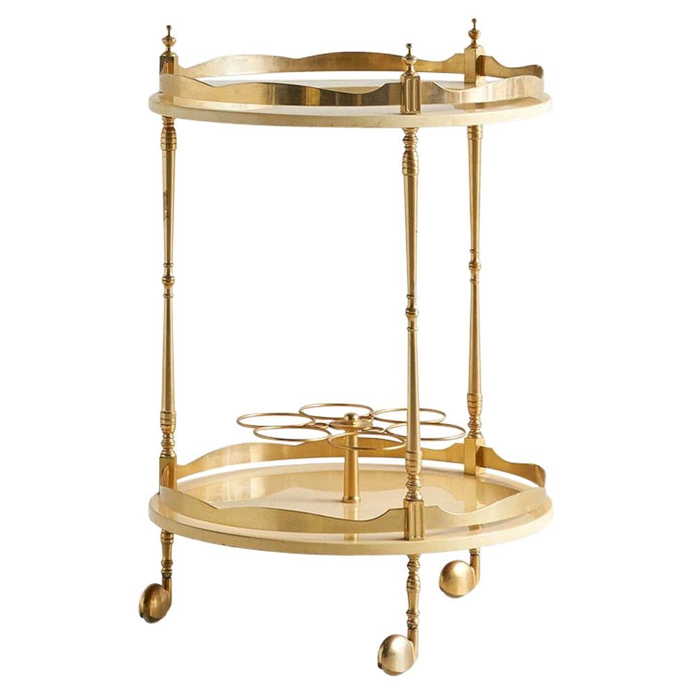 Aldo Tura Circular Italian Bar Cart in Lacquered Goatskin