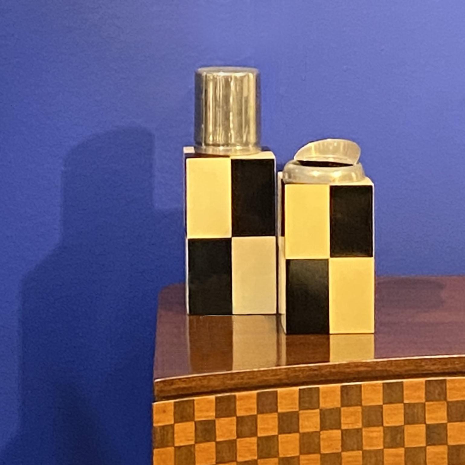 Mid-Century Modern Aldo Tura Cocktail Shaker and Pitcher Set in Black and White  For Sale