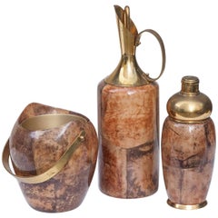 Aldo Tura Cognac Goatskin Bar Cocktail Set, 1960s