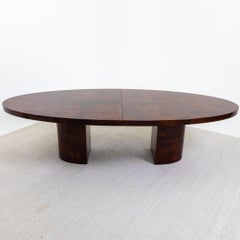 Oval Conference Table with dark brown goatskin cover by Aldo Tura, Italy, 1970s