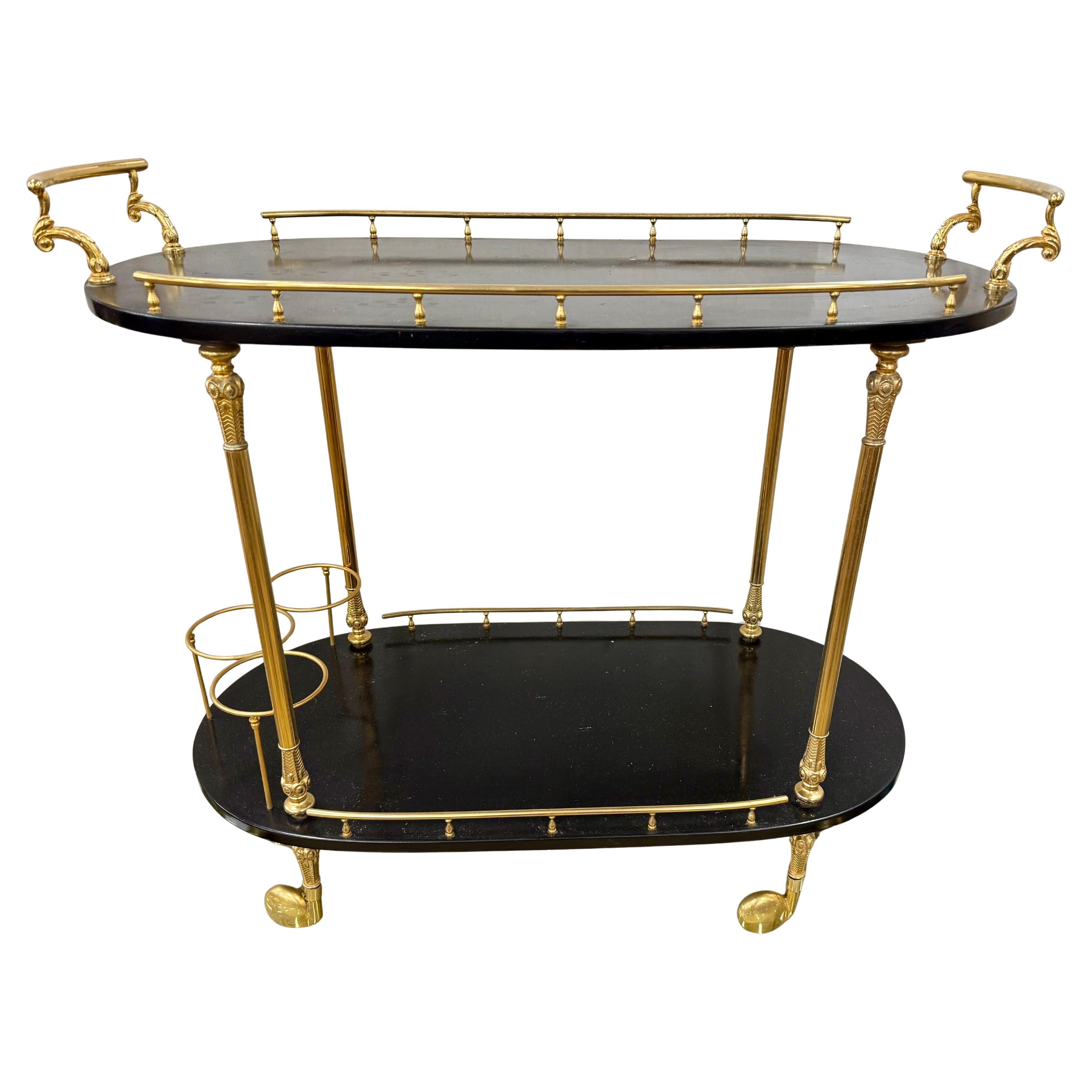 Aldo Tura Coveted Two-Tier Rolling Brass Bar Cart Bar Cart Made in Italy