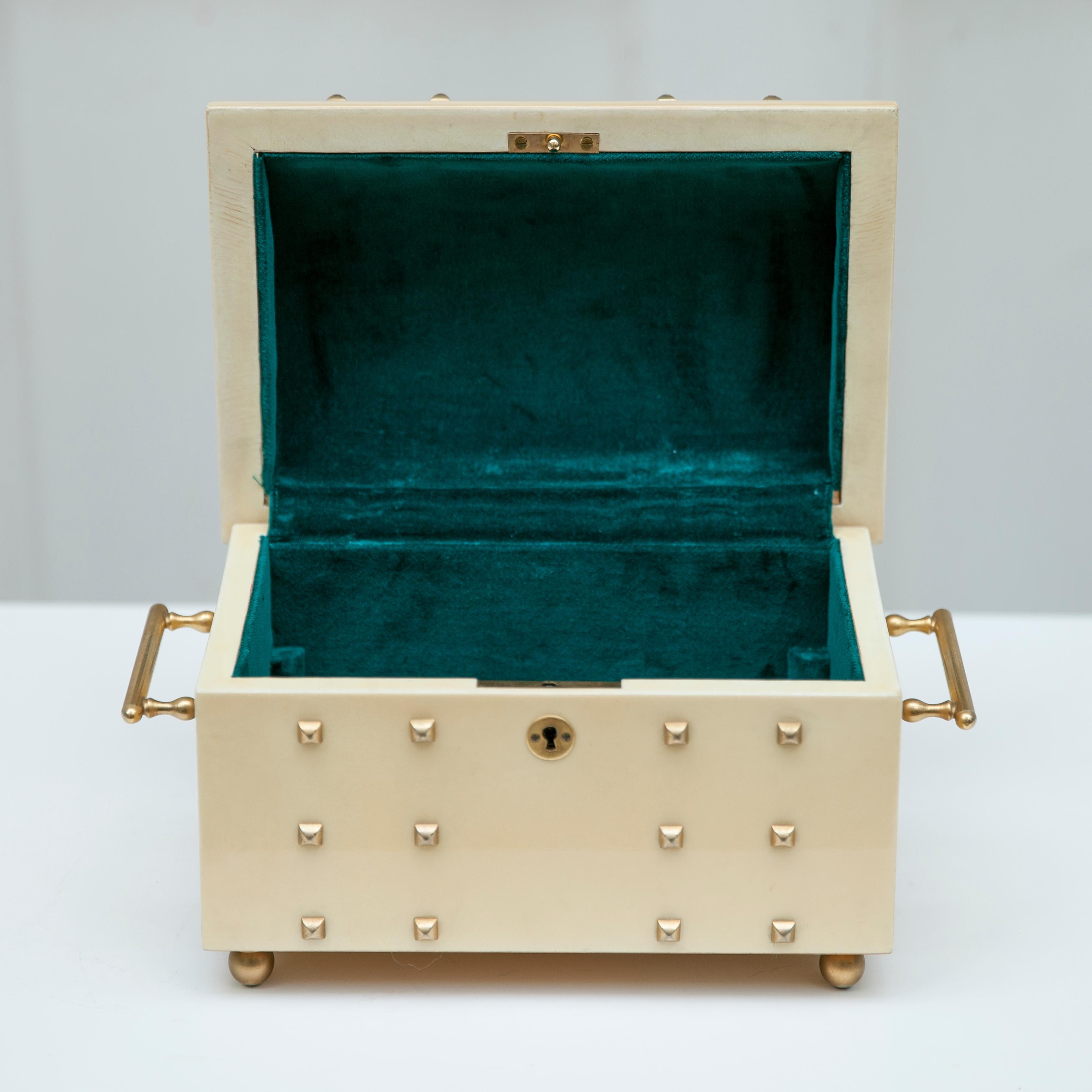Italian Aldo Tura Cream Goatskin Treasure Box, Italy, 1960s