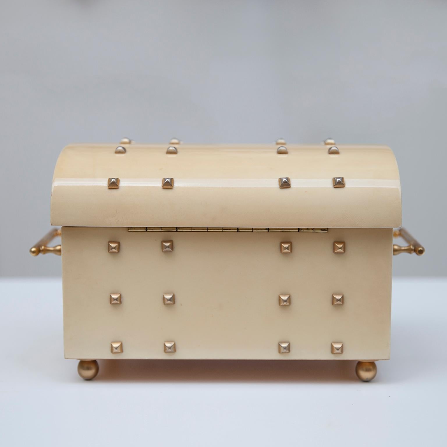 Brass Aldo Tura Cream Goatskin Treasure Box, Italy, 1960s