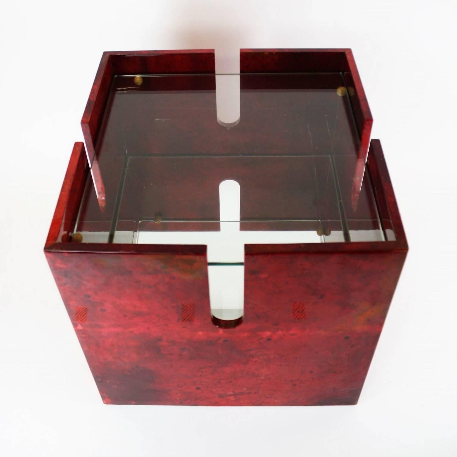 Italian Aldo Tura Dark Red Lacquered Goatskin End or Centre Sofa or Center Table
