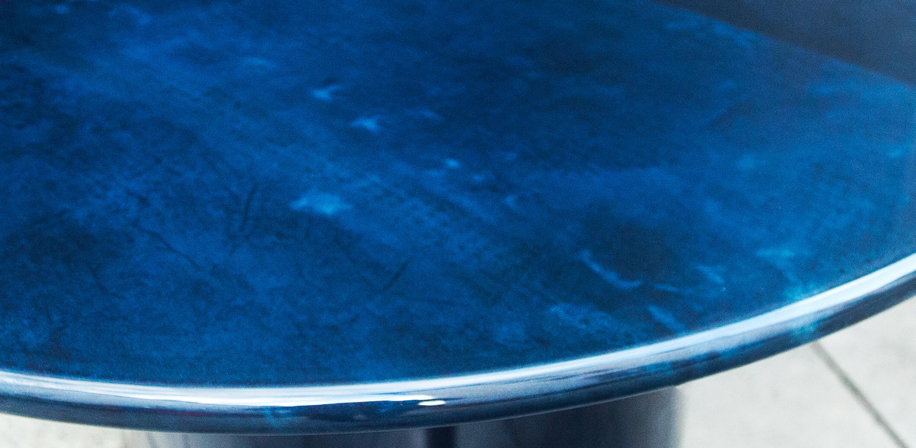 Italian Aldo Tura Deep Blue Goatskin Round Dining Table, 1970s