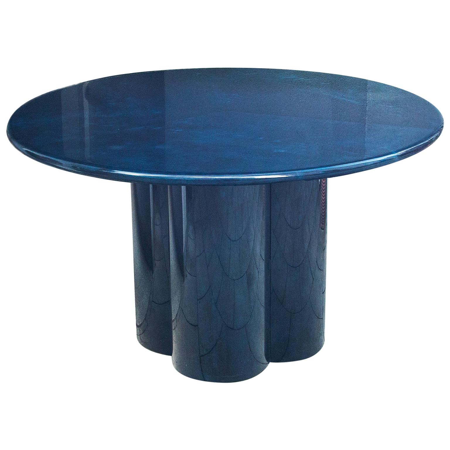 Aldo Tura Deep Blue Goatskin Round Dining Table, 1970s