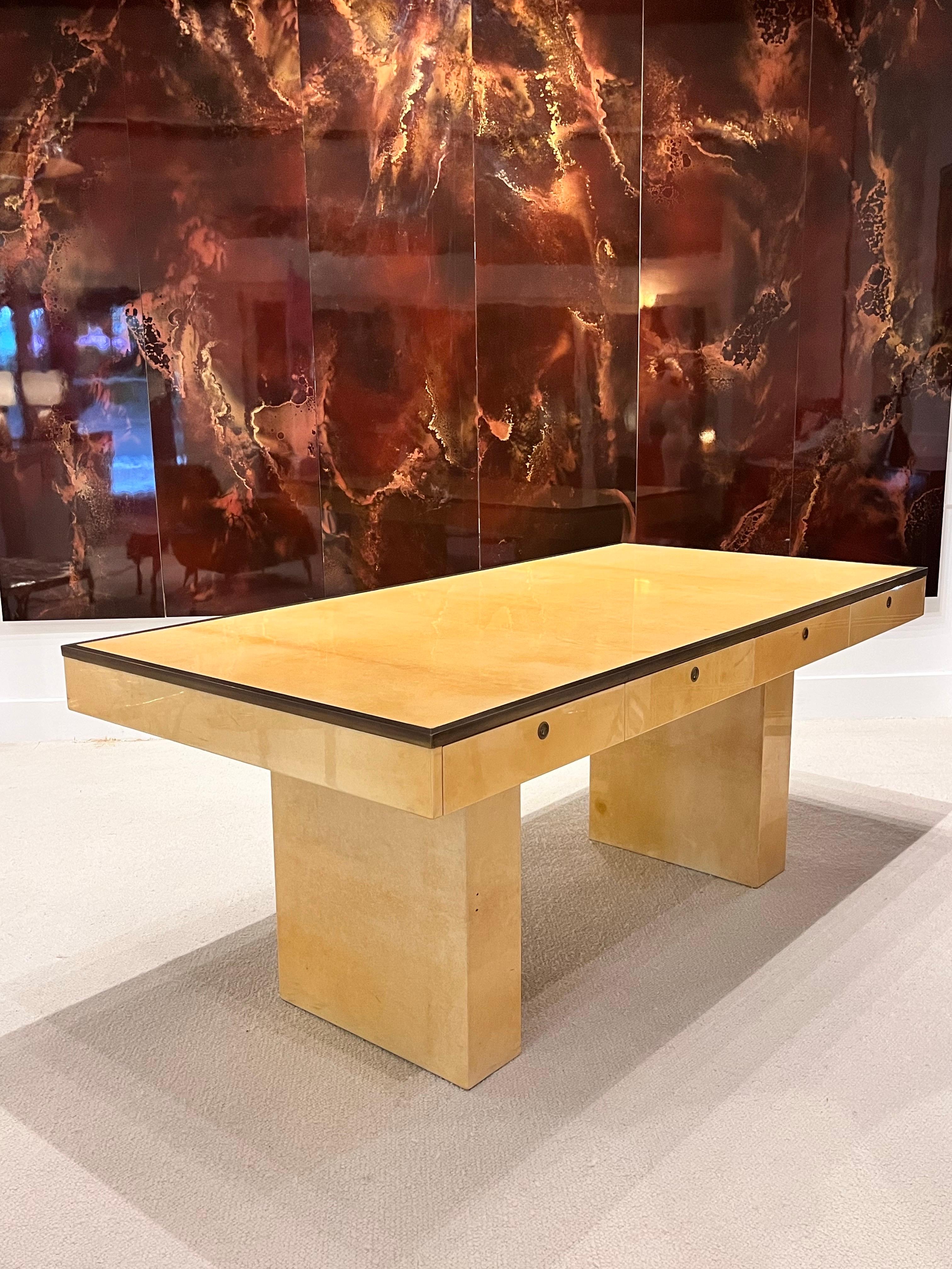 Brass Aldo Tura Desk Goatskin Desk , Italy 1çèà For Sale