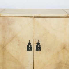 Aldo Tura Elegant Goatskin Gilt Cabinet in Blonde Parchment 1960s Italy