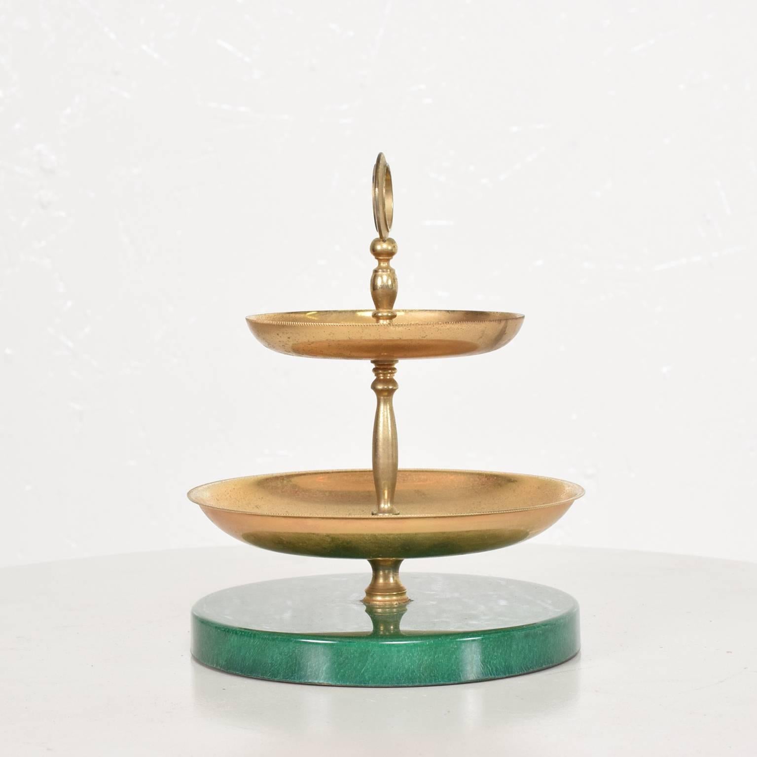 For your consideration a beautiful Aldo Tura two-tier candy dish in elegant emerald green goatskin and brass,
Italy, 1960s.
Measure: 9 1/2