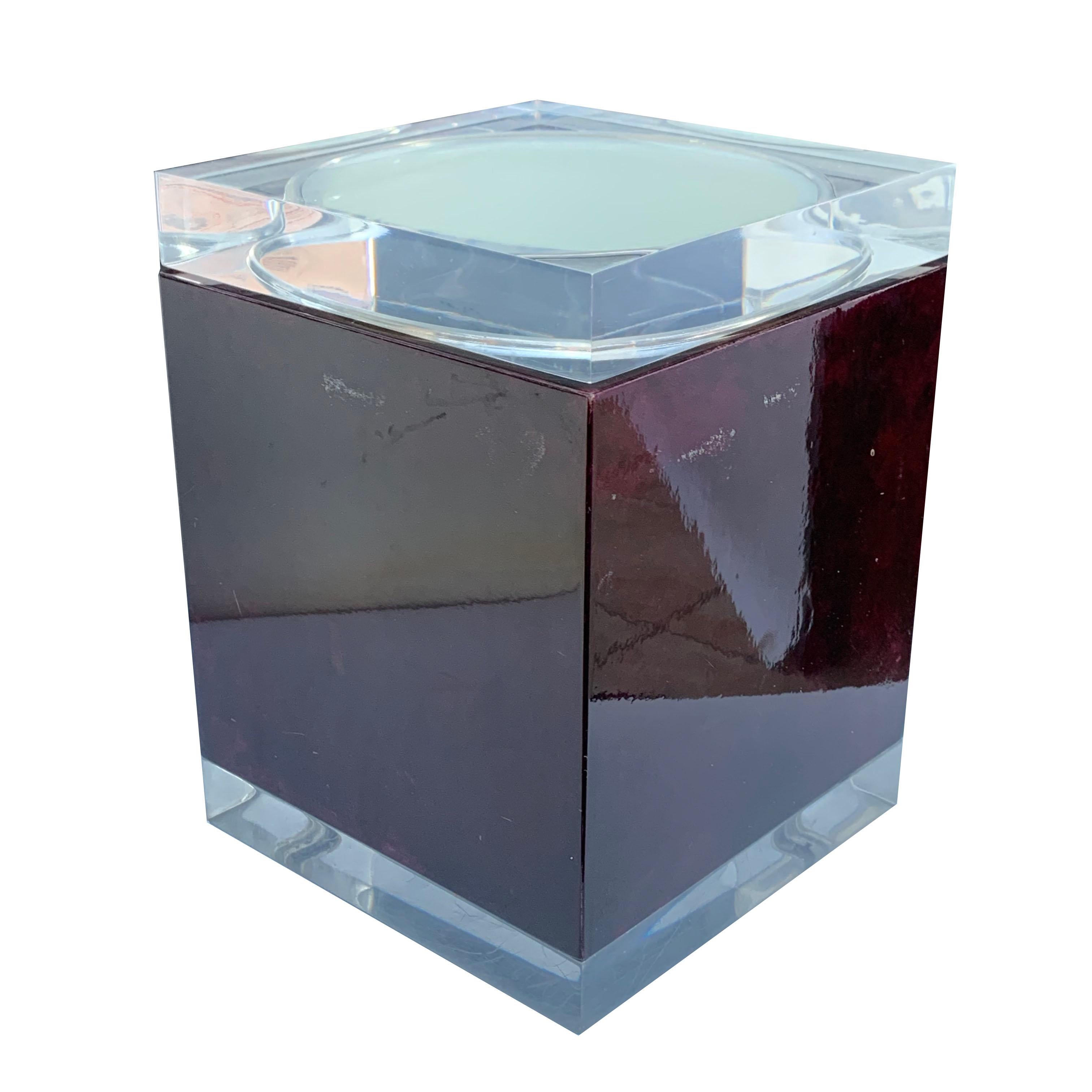 Mid-Century Modern Aldo Tura for Ice Bucket in Wood and Lucite Covered in Goatskin, Italy 1970s For Sale