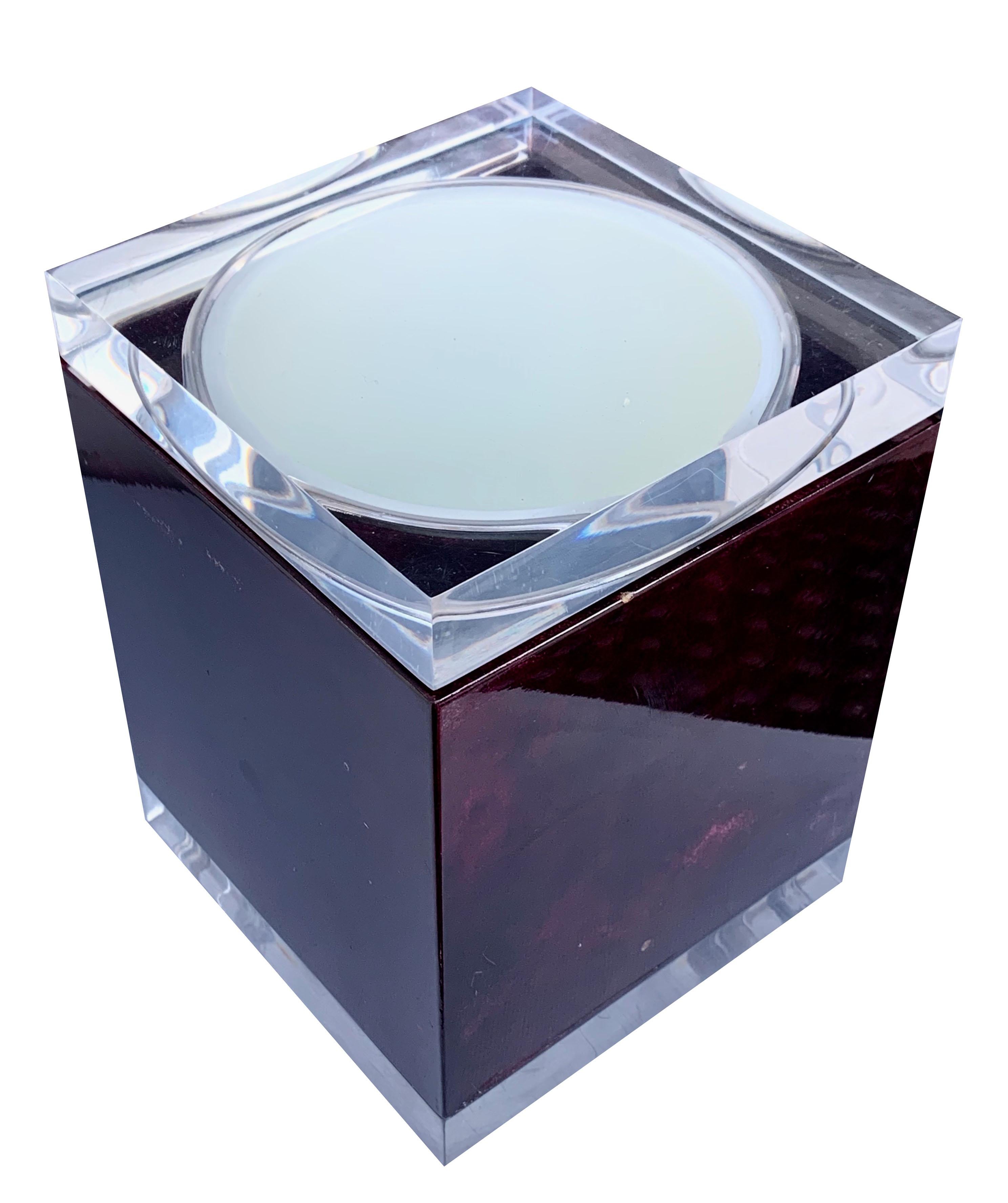 Italian Aldo Tura for Ice Bucket in Wood and Lucite Covered in Goatskin, Italy 1970s For Sale