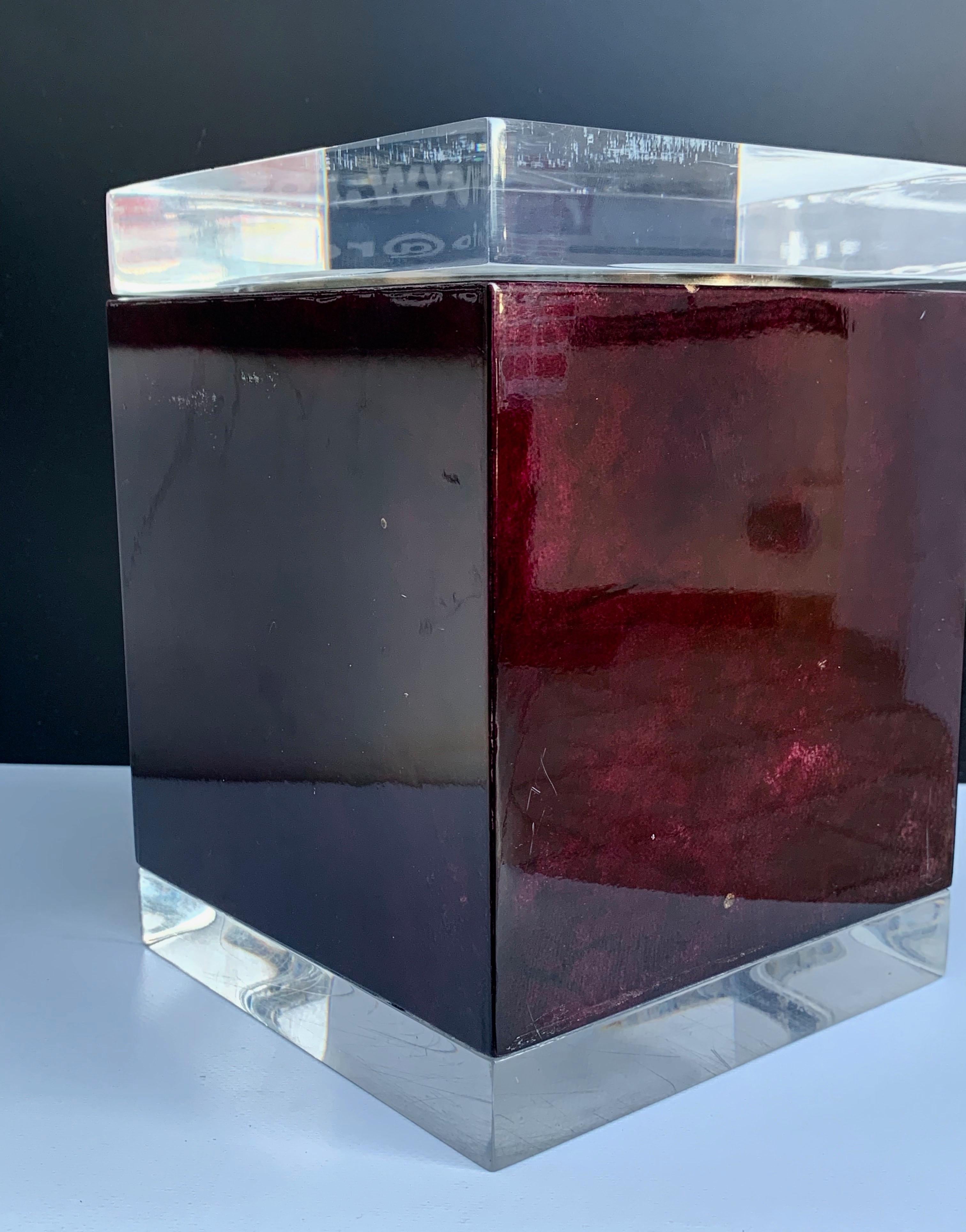 Aldo Tura for Ice Bucket in Wood and Lucite Covered in Goatskin, Italy 1970s In Fair Condition For Sale In Roma, IT
