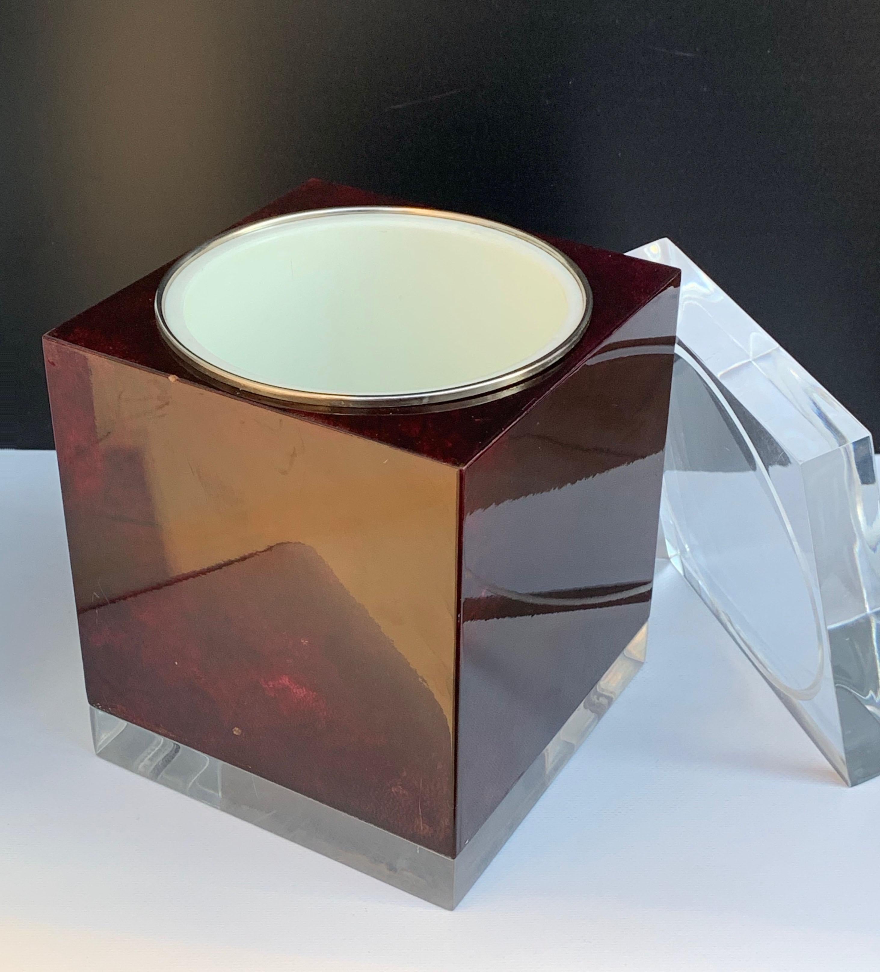 Late 20th Century Aldo Tura for Ice Bucket in Wood and Lucite Covered in Goatskin, Italy 1970s For Sale