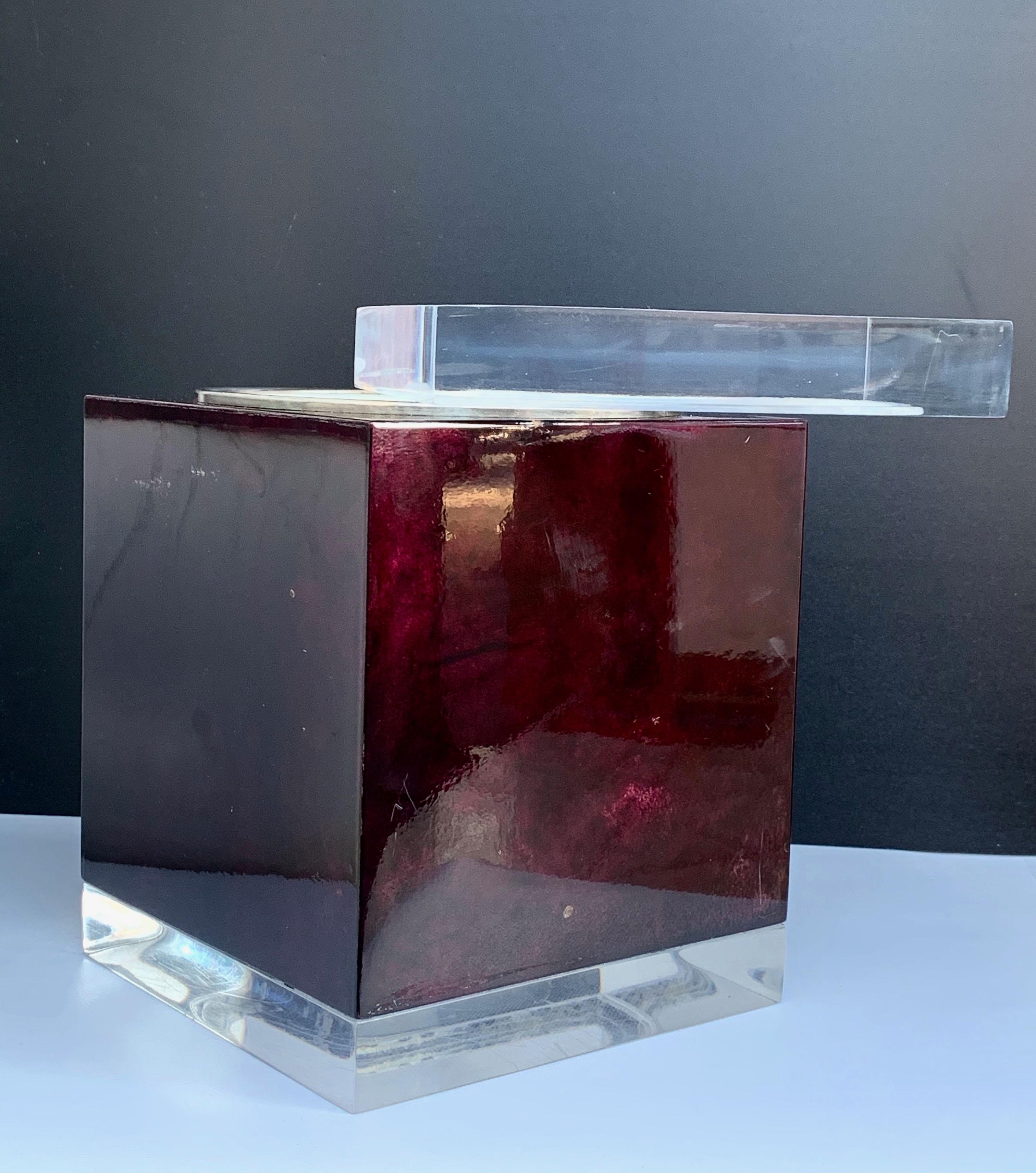 Aldo Tura for Ice Bucket in Wood and Lucite Covered in Goatskin, Italy 1970s For Sale 3