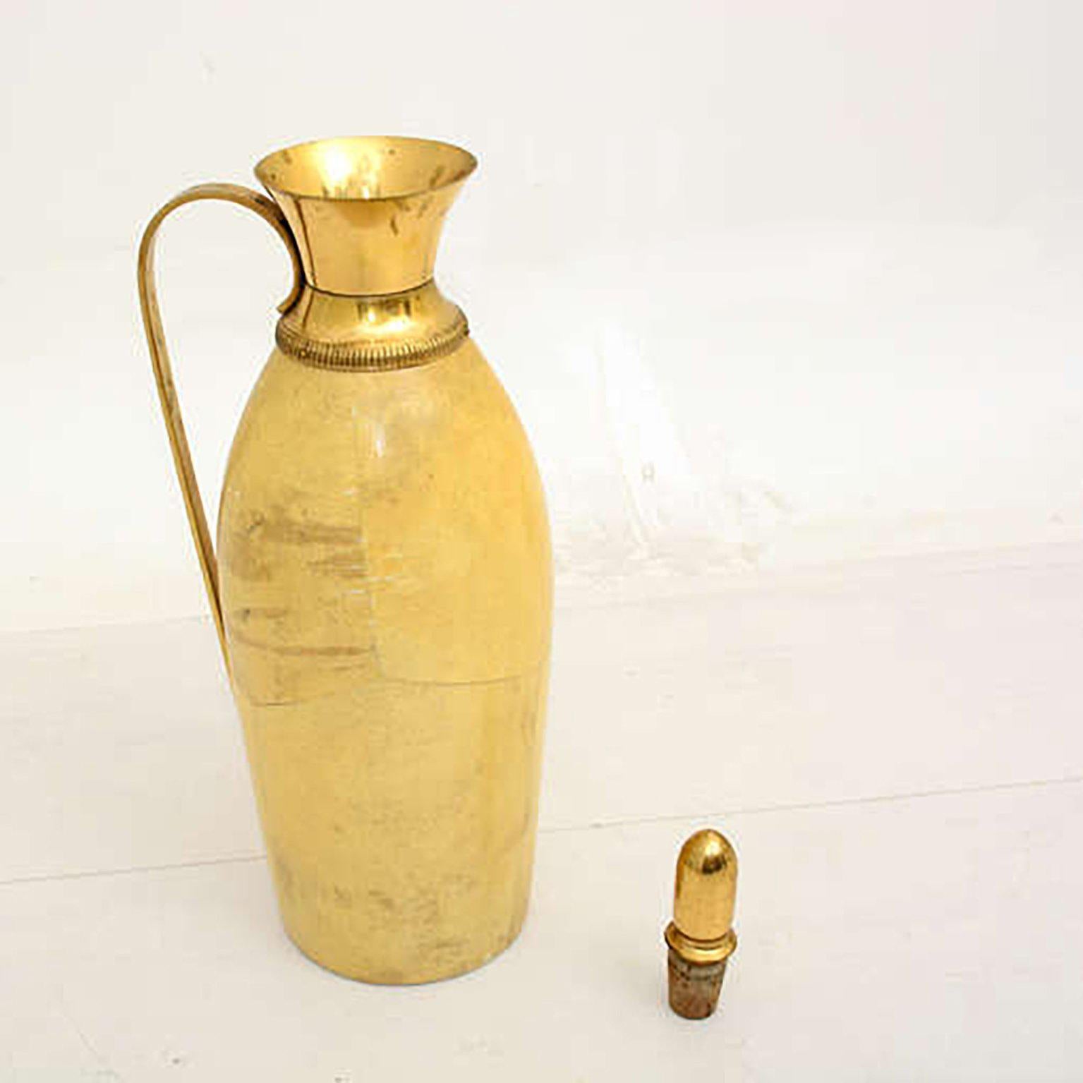 Mid-Century Modern 1940s Aldo Tura for Macabo Carafe Pitcher Lacquered Goatskin and Brass Italy For Sale