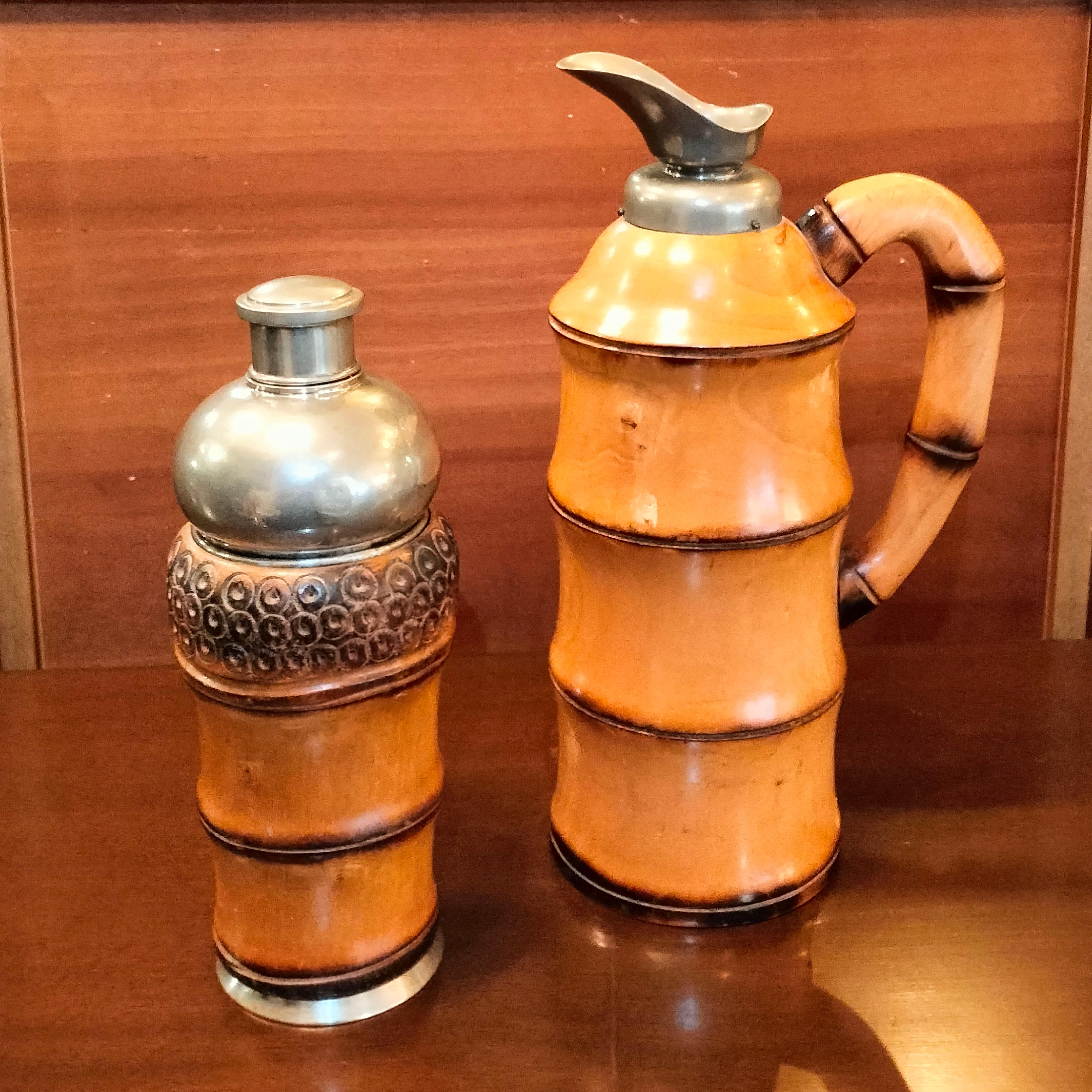 Aldo Tura for MACABO Cusano Milanino Set of 3 Bamboo And Metal Barware État moyen - En vente à Mexico City, MX