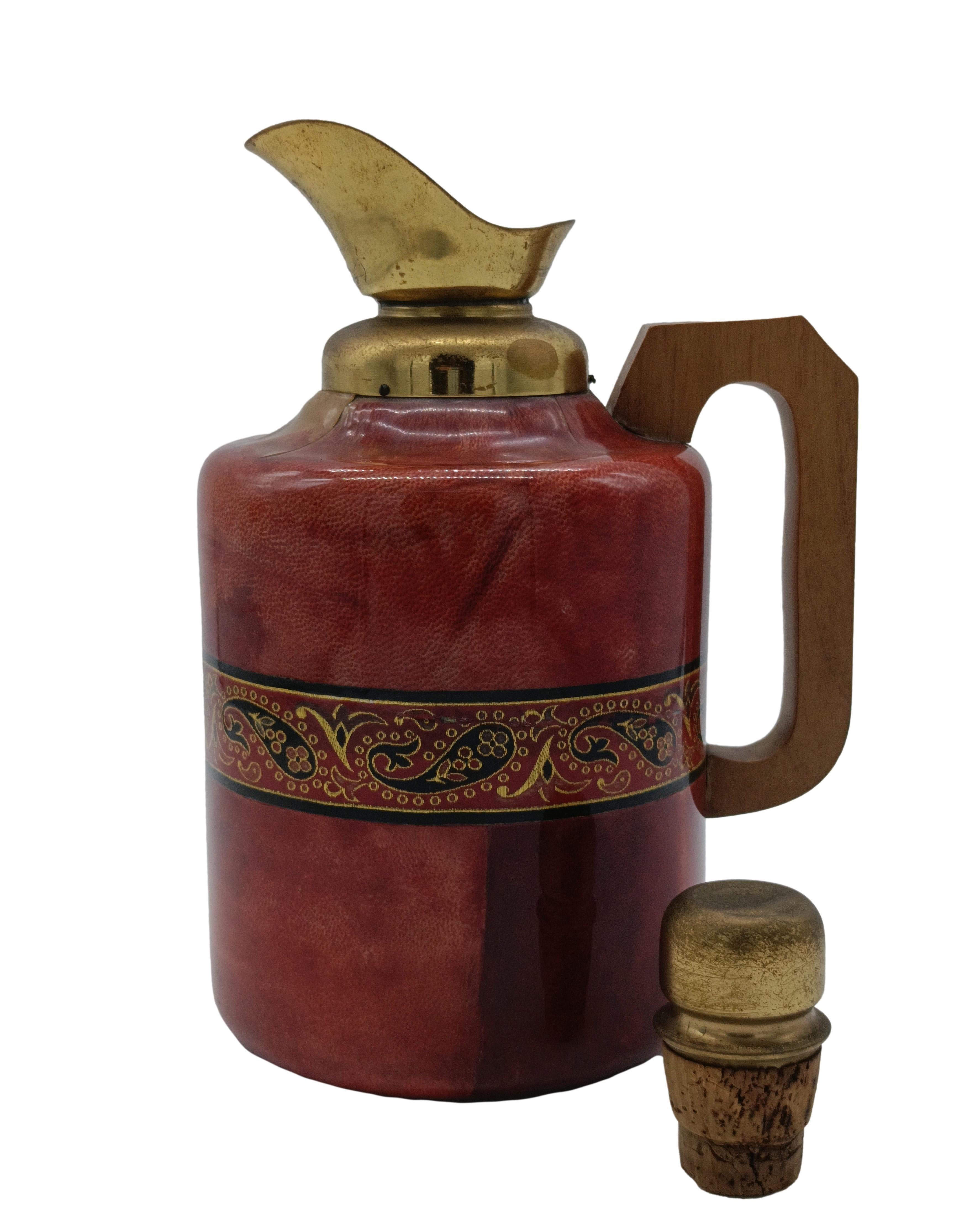 Italian Aldo Tura for Macabo Goatskin and Brass Carafe, Italy 1960s For Sale