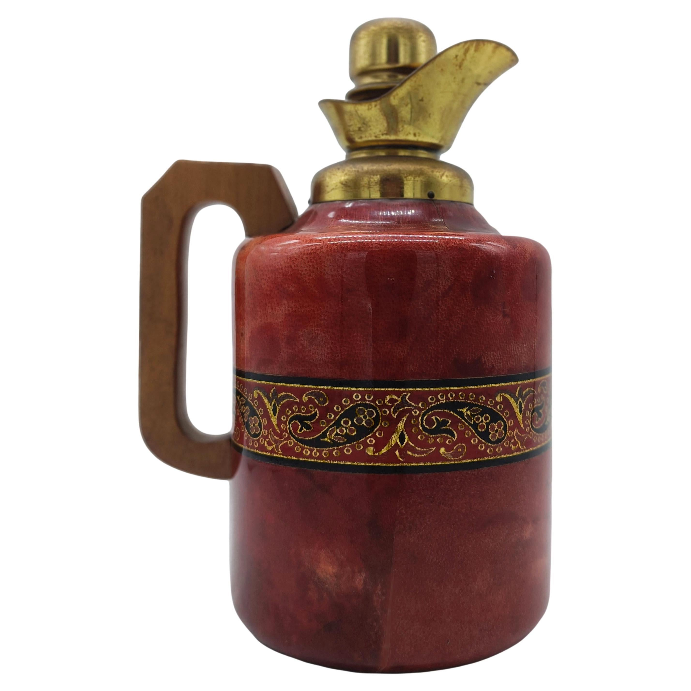 Aldo Tura per Macabo, Caraffa in pelle di capra e ottone, Italia 1960