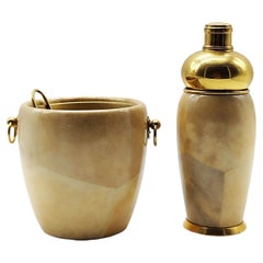 Aldo Tura for Macabo Goatskin and Brass Ice Bucket and Shaker, Italy 1960s