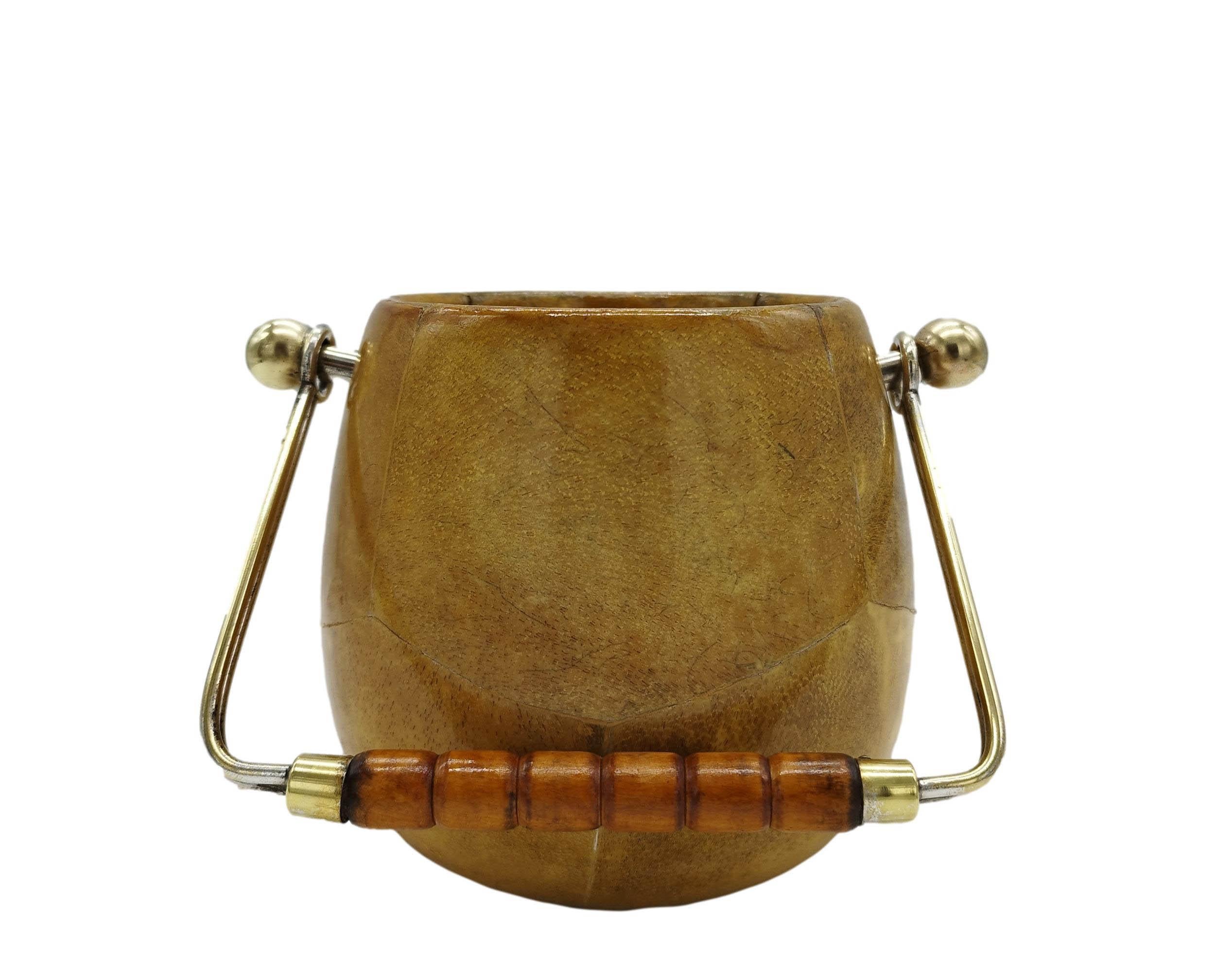 Goatskin and brass ice bucket by Italian designer Aldo Tura Production Mocabo Italy 1950.