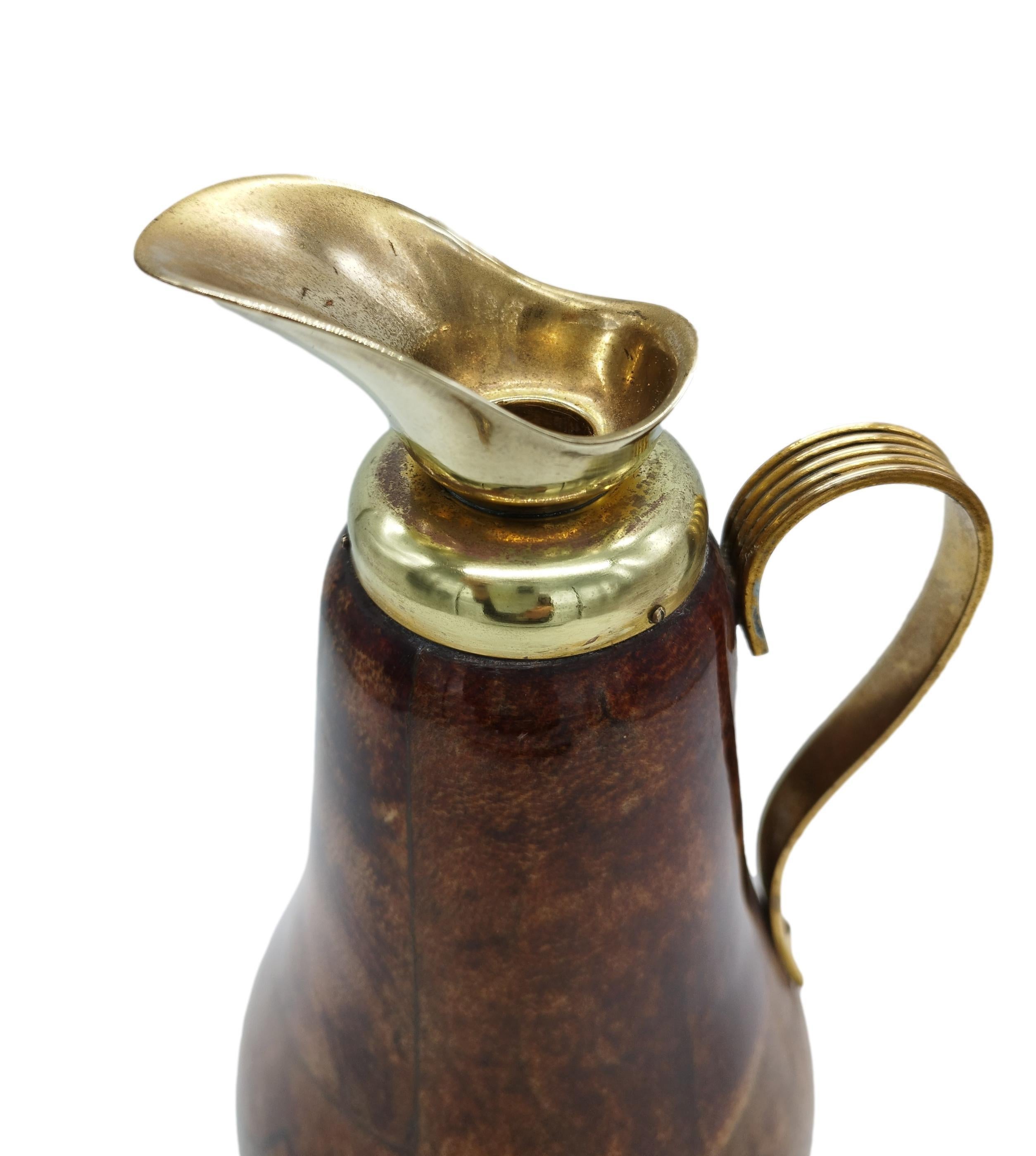 Aldo Tura for Macabo Goatskin and Brass Thermos Carafe, Italy 1960s In Good Condition In Naples, IT