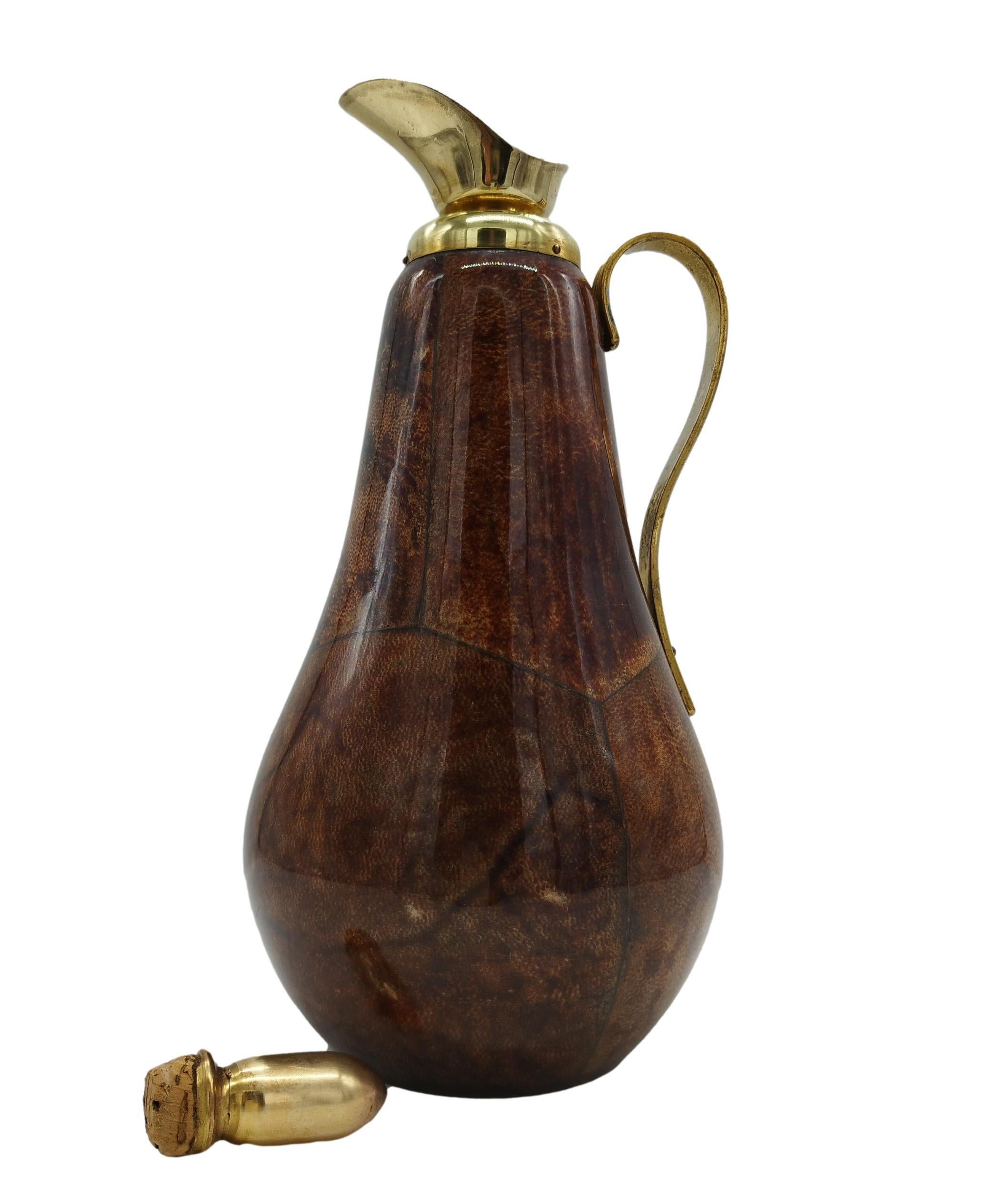 Mid-20th Century Aldo Tura for Macabo Goatskin and Brass Thermos Carafe, Italy 1960s