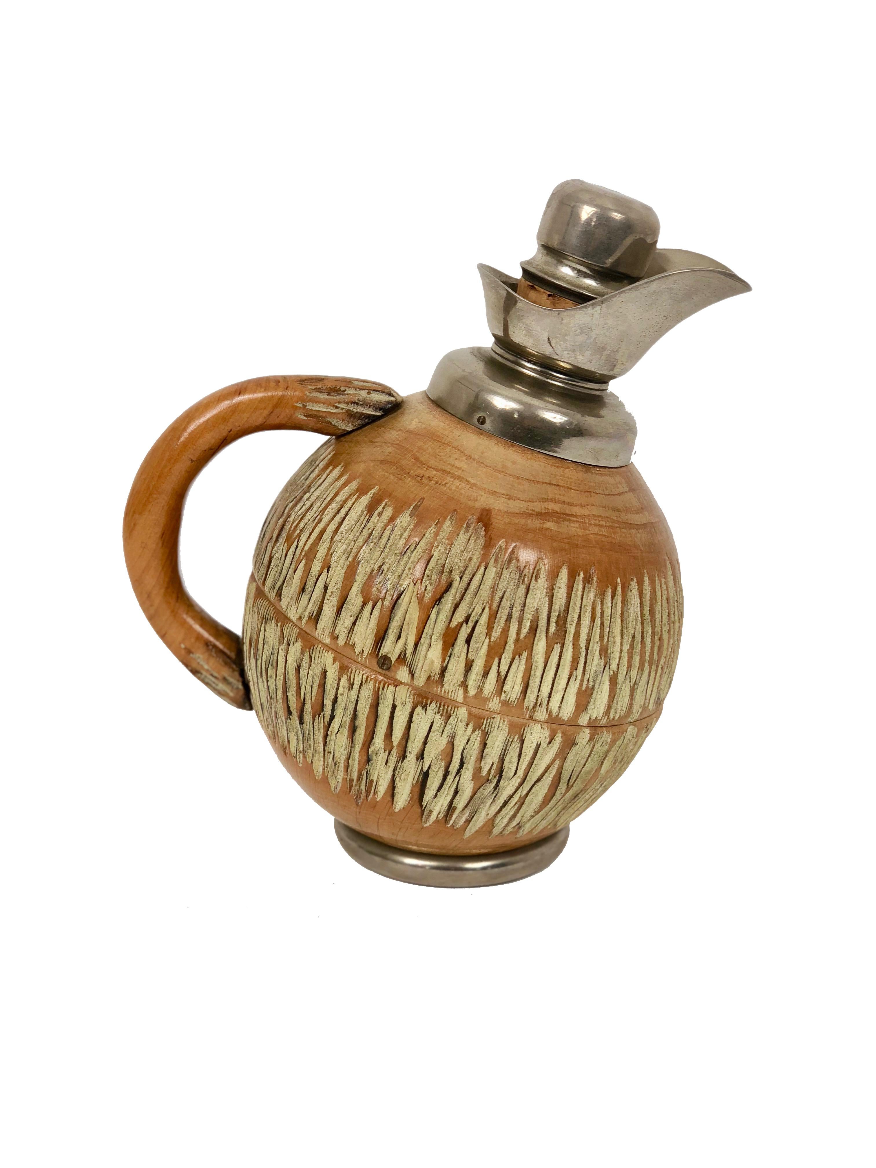 Mid-Century Modern Aldo Tura for Macabo Milano Italy Wood Walnuts Thermos Decanter, 1950s For Sale