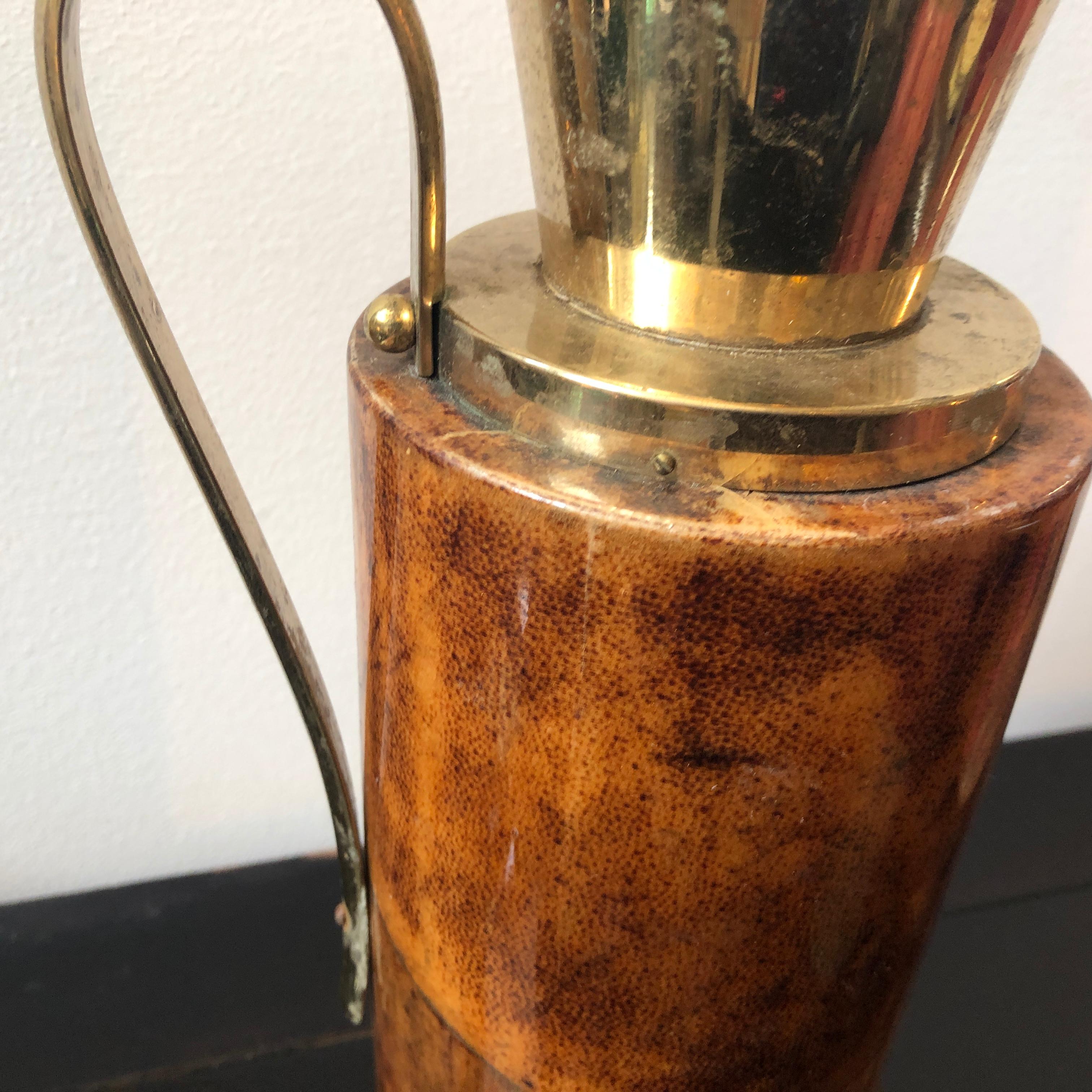 Brass Aldo Tura for Macabo Set of Three Mid-Century Modern Goatskin Thermal Pitchers