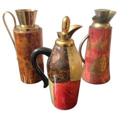 Aldo Tura for Macabo Set of Three Mid-Century Modern Goatskin Thermal Pitchers