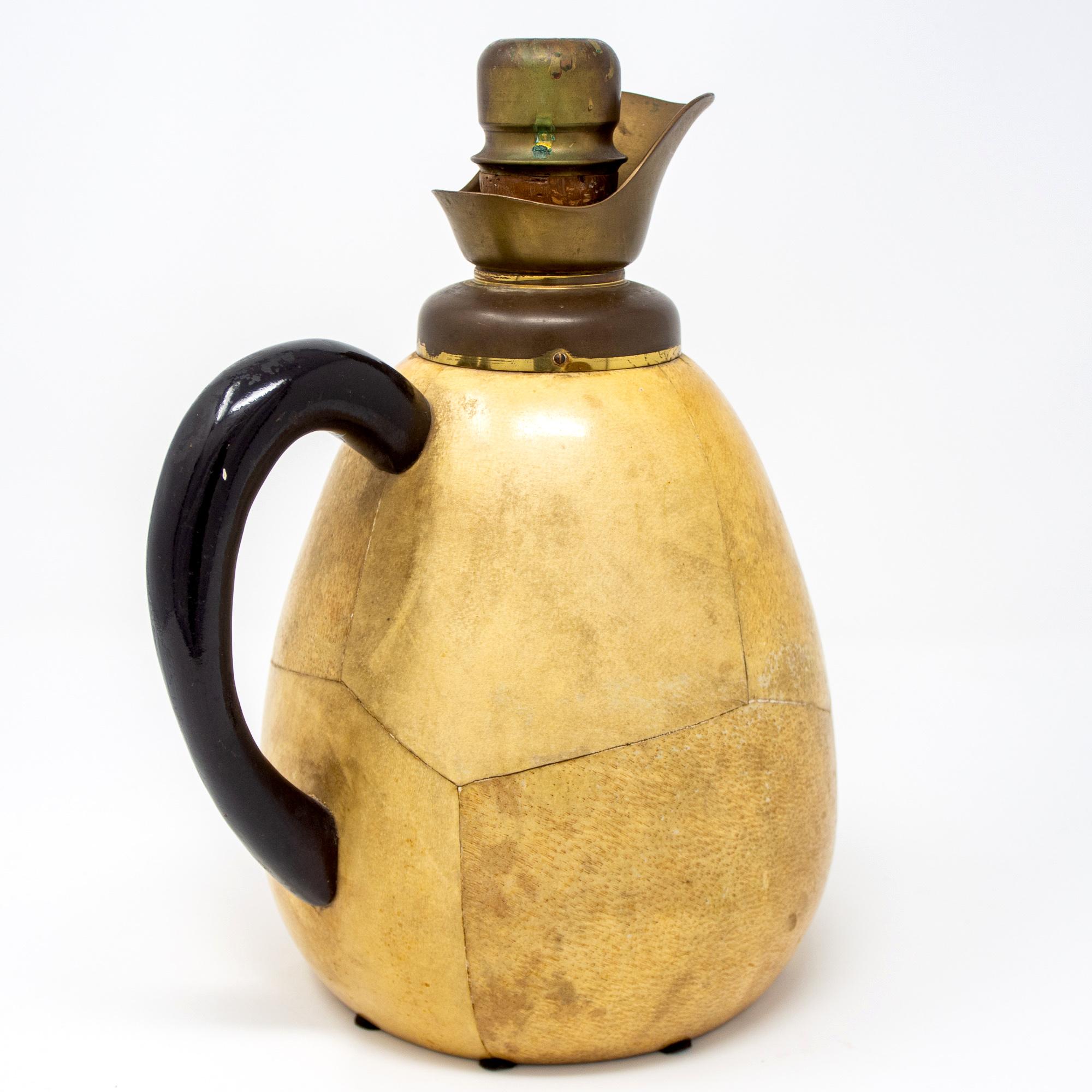 Aldo Tura for Macabo Vellum and Brass Pitcher In Good Condition In Troy, MI