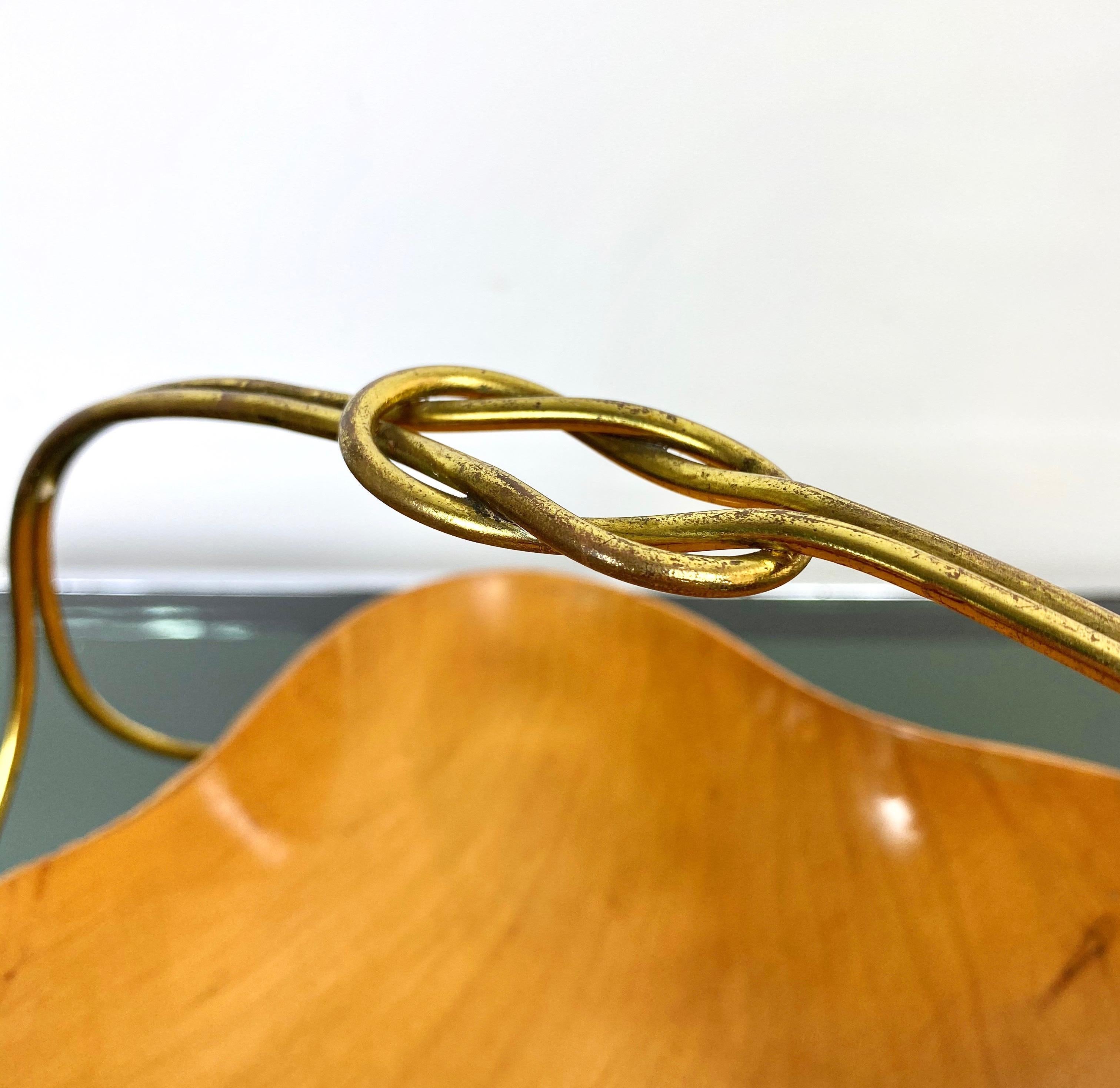 Aldo Tura for Macabo Walnut Bowl Basket Centrepiece Wood and Brass, Italy, 1950s For Sale 5