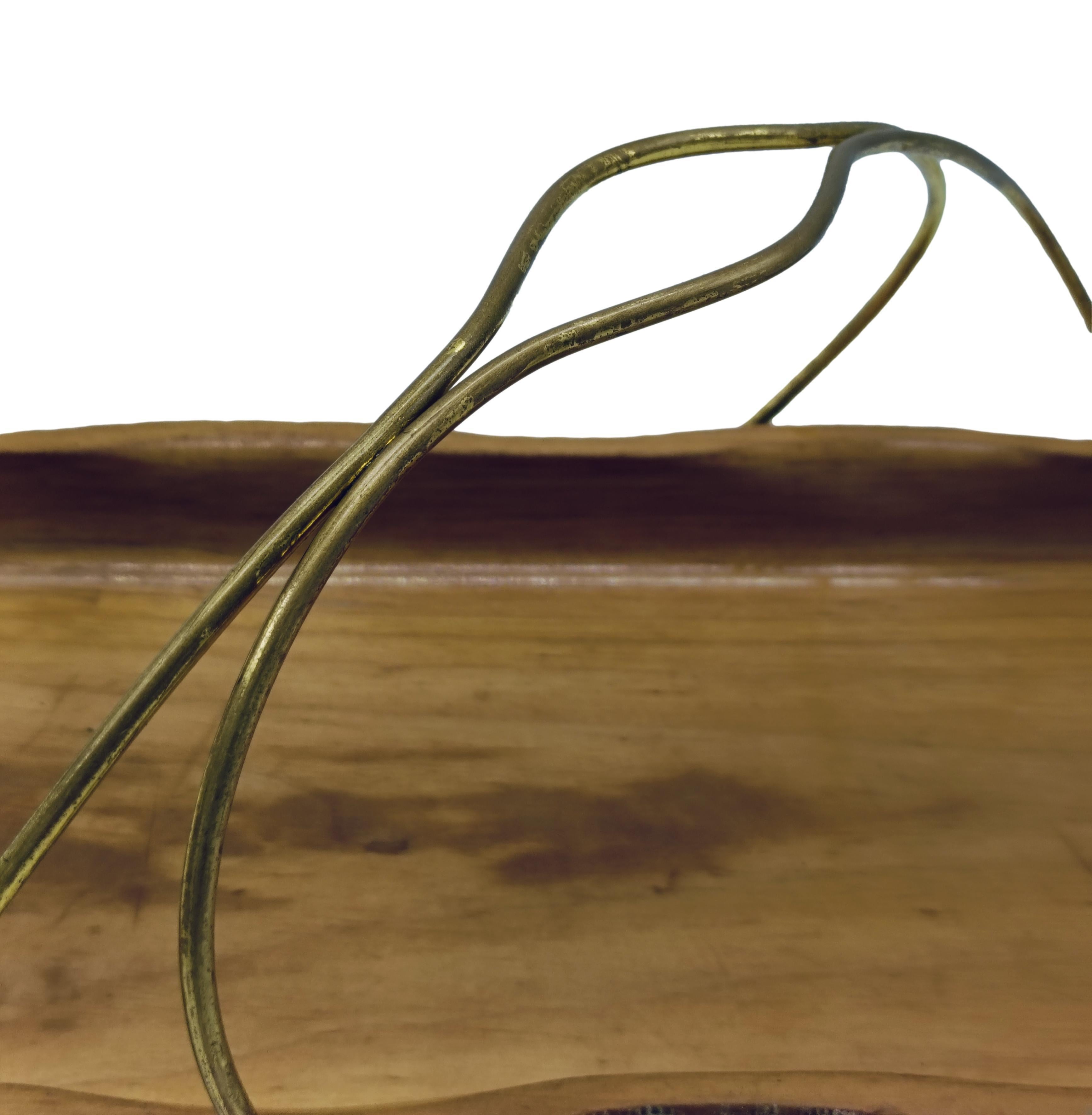 Italian Aldo Tura for Macabo Wood and Brass Tray, Italy 1960s For Sale