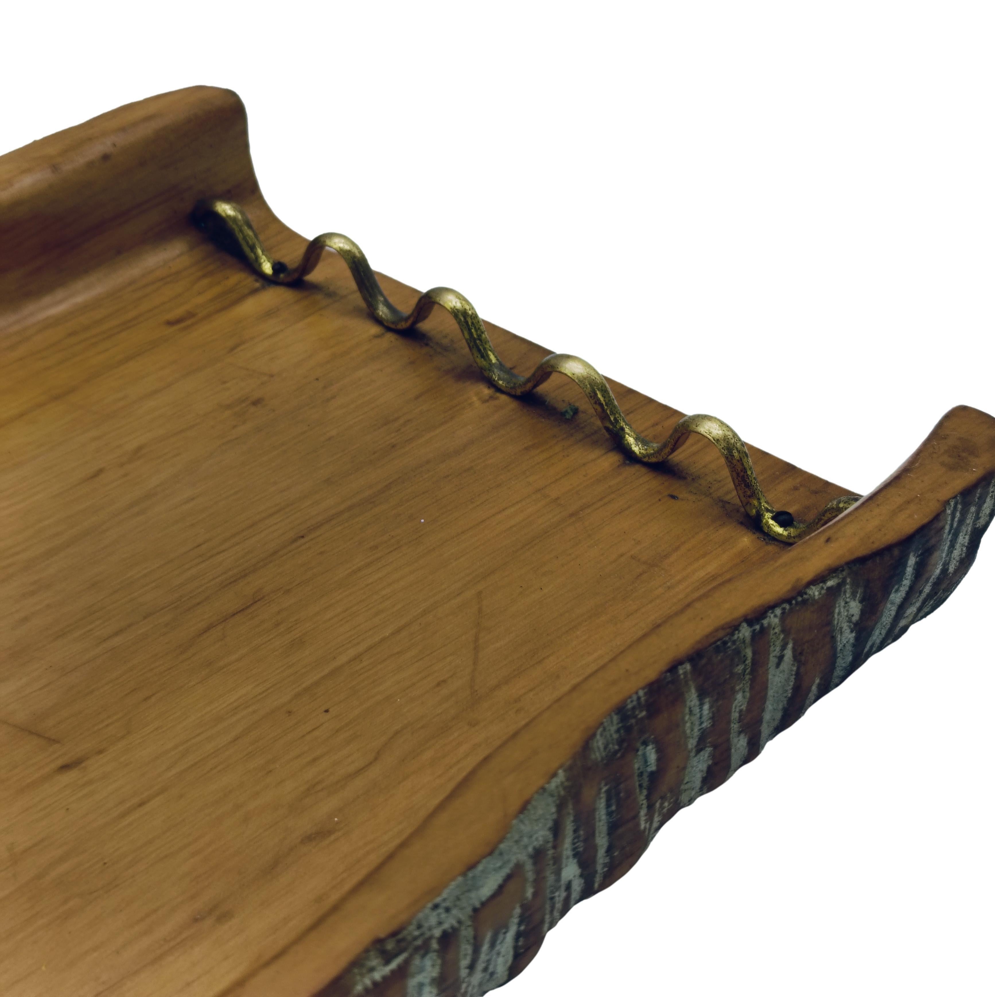 Aldo Tura for Macabo Wood and Brass Tray, Italy 1960s In Good Condition For Sale In Naples, IT