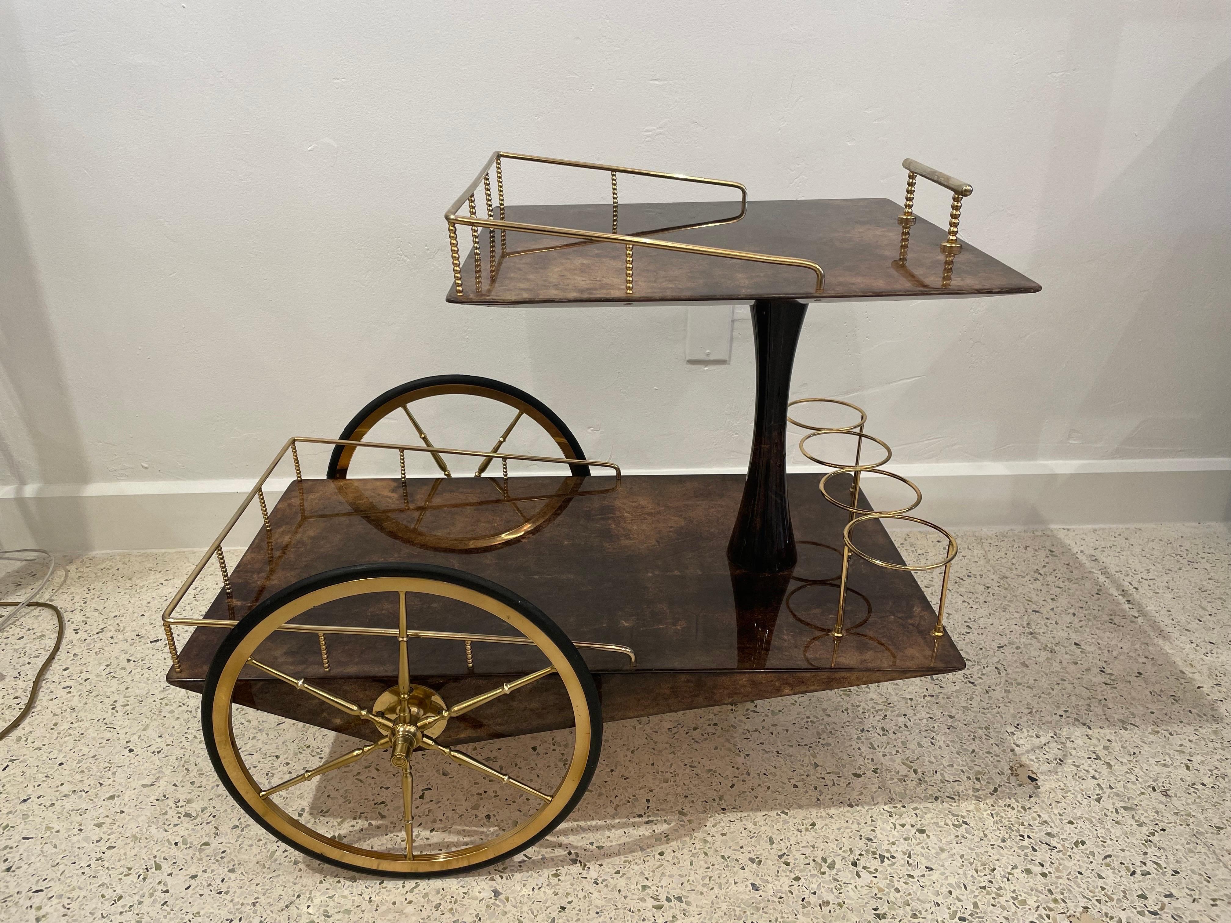Aldo Tura Geometric Design Bar Cart In Good Condition For Sale In East Hampton, NY