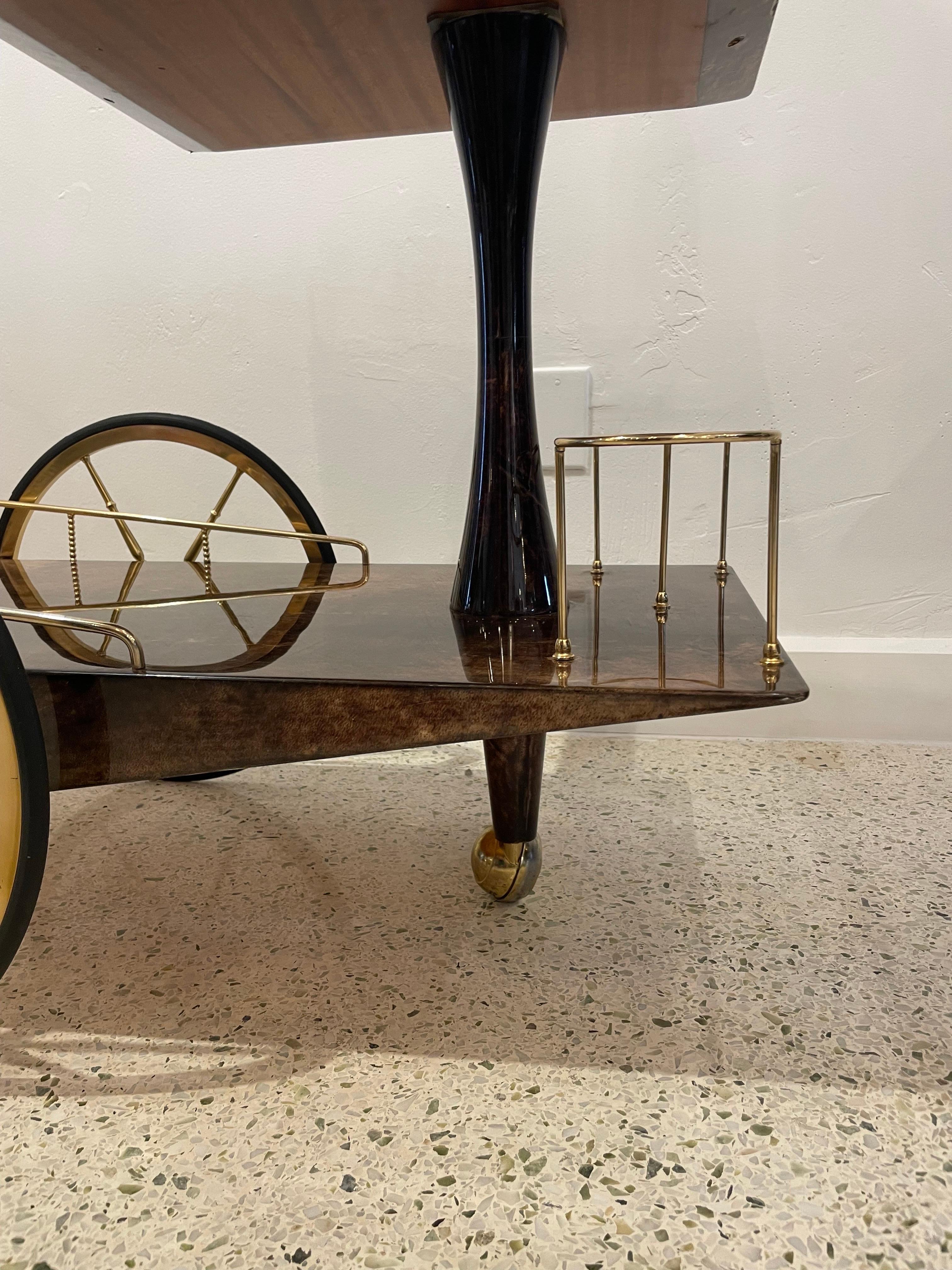 Brass Aldo Tura Geometric Design Bar Cart For Sale
