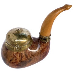 Scatola per tabacco a forma di pipa in pelle di capra, ottone e legno di Aldo Tura, anni '40