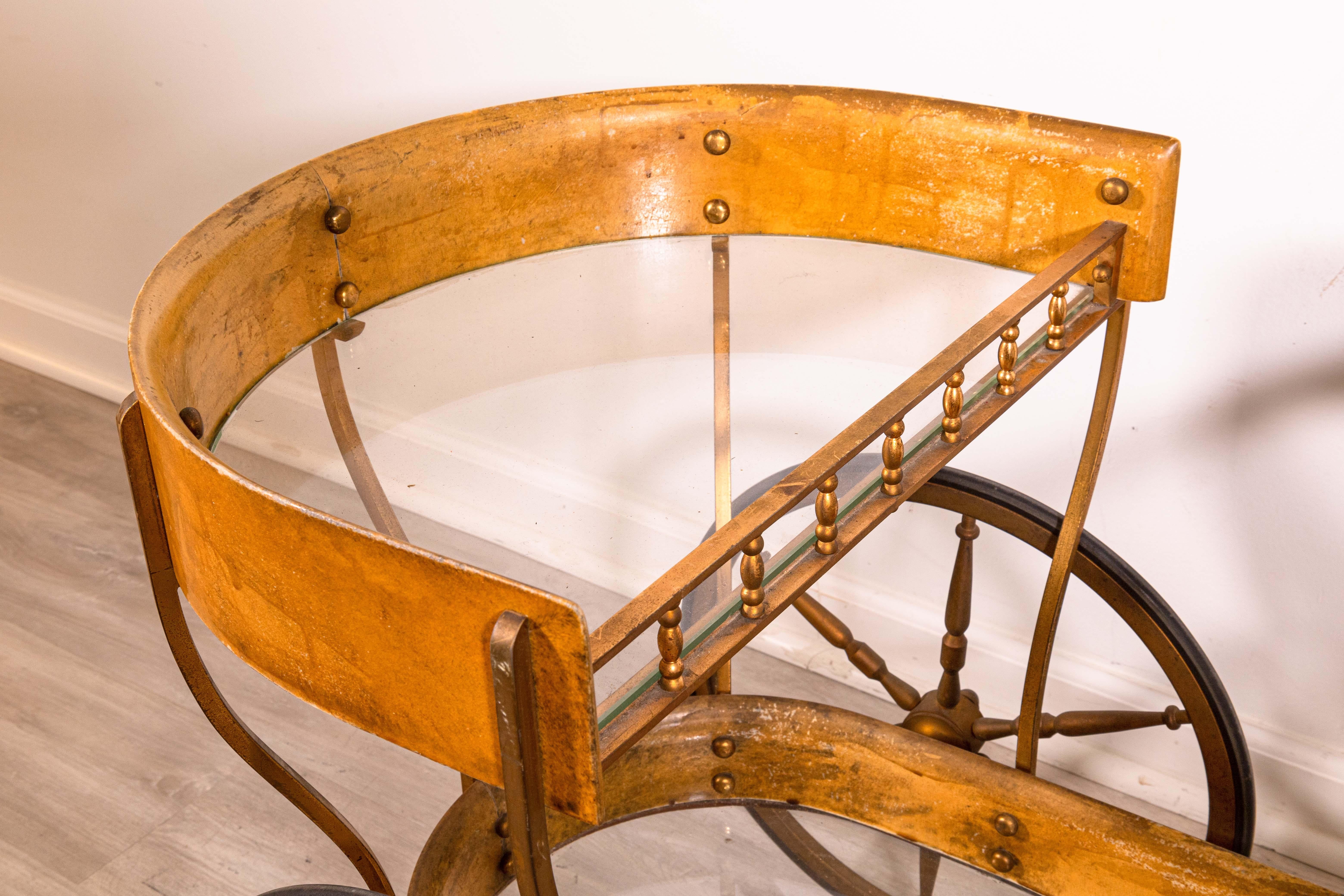 italien Chariot de service de bar en peau de chèvre Aldo Tura Vintage 1950s Mid Century Modern en vente