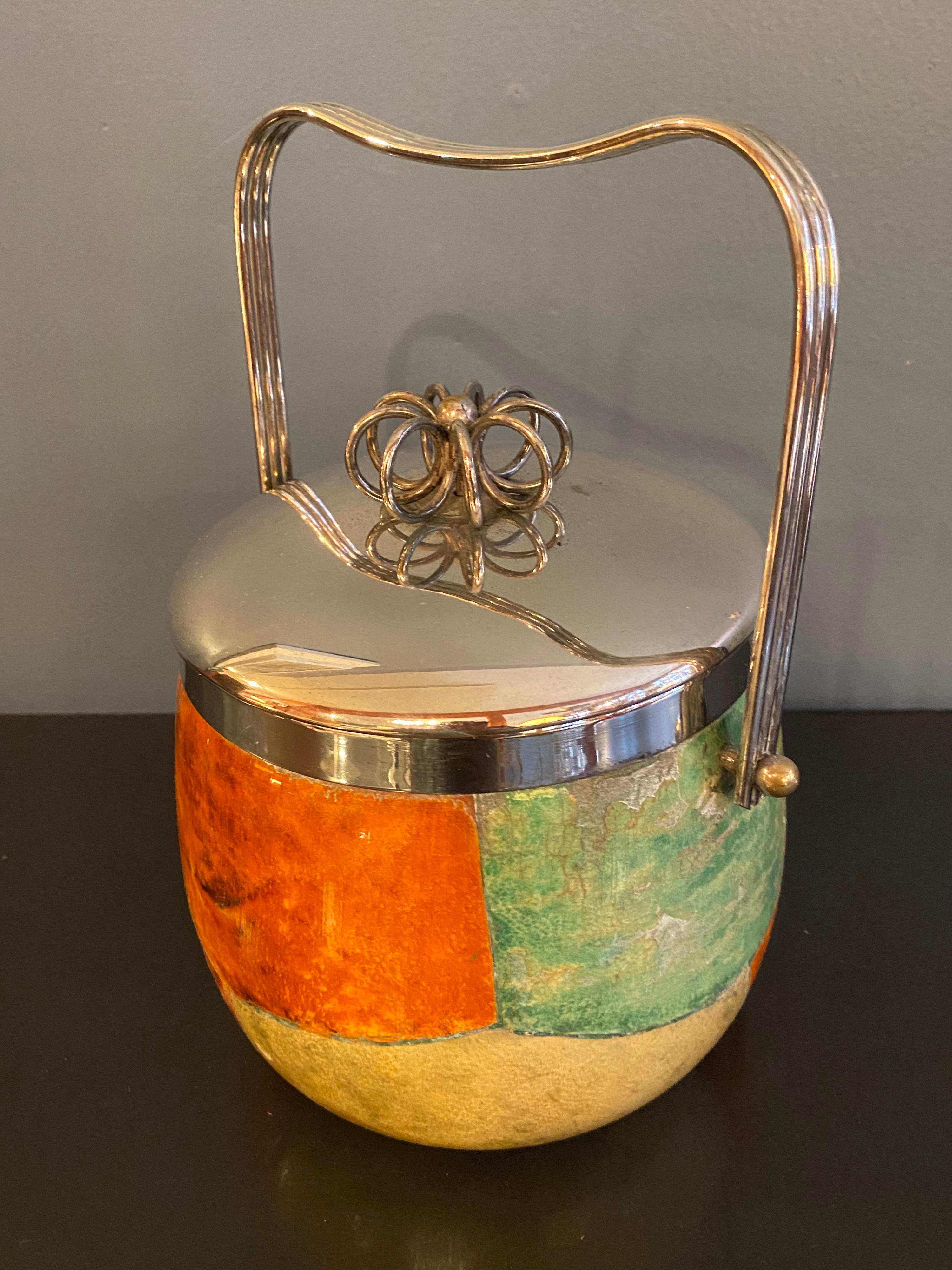 Mid-20th Century Aldo Tura Goat Skinned Mirrored Tray, Ice Bucket, Cocktail Shaker and Carafe