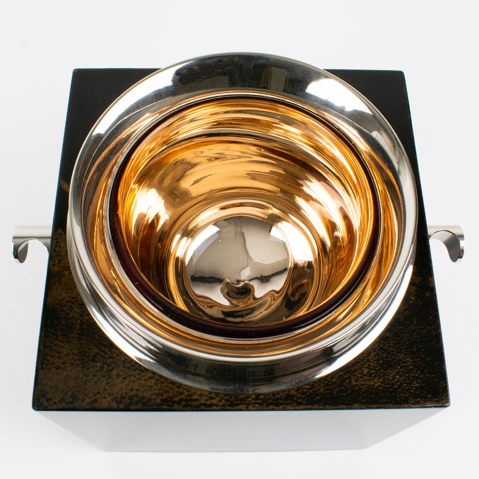Secchiello per il ghiaccio in pelle di capra e metallo cromato di Aldo Tura, circa 1960 in vendita 3