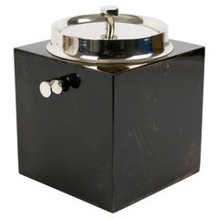 Secchiello per il ghiaccio in pelle di capra e metallo cromato di Aldo Tura, circa 1960