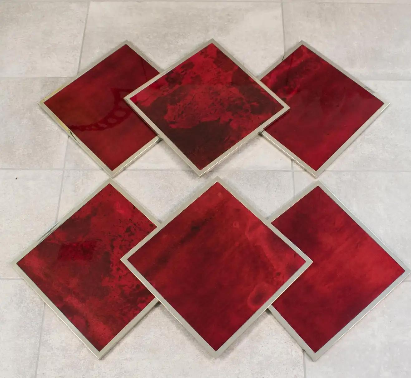 Mid-Century Modern Aldo Tura Goatskin and Chrome Placemat or Charger, 6 Pieces For Sale